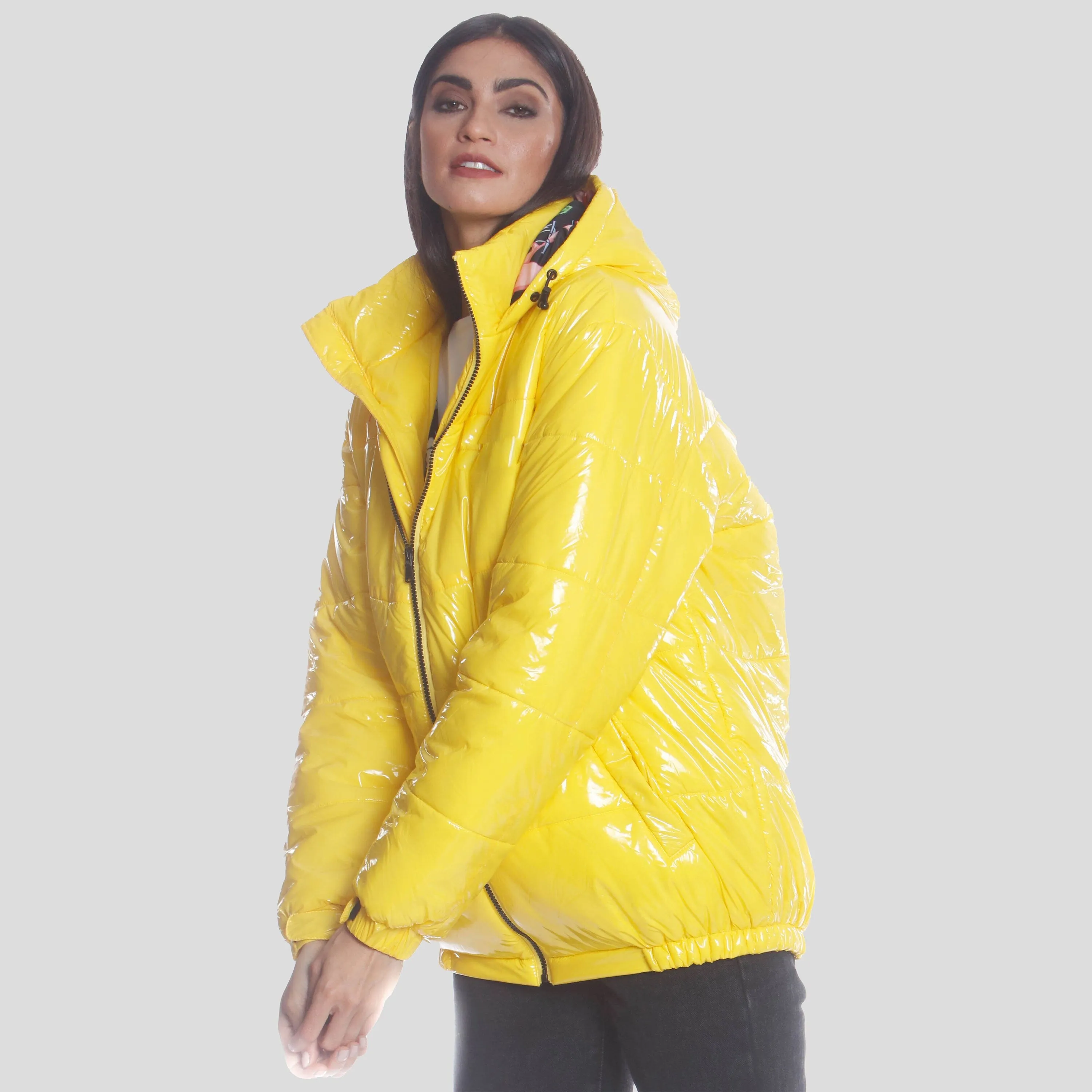 Women's Hi-Shine Chevron Quilt Puffer with Nickelodeon Mashup Print Lining Jacket - FINAL SALE sold by Members Only product image thumbnail 2