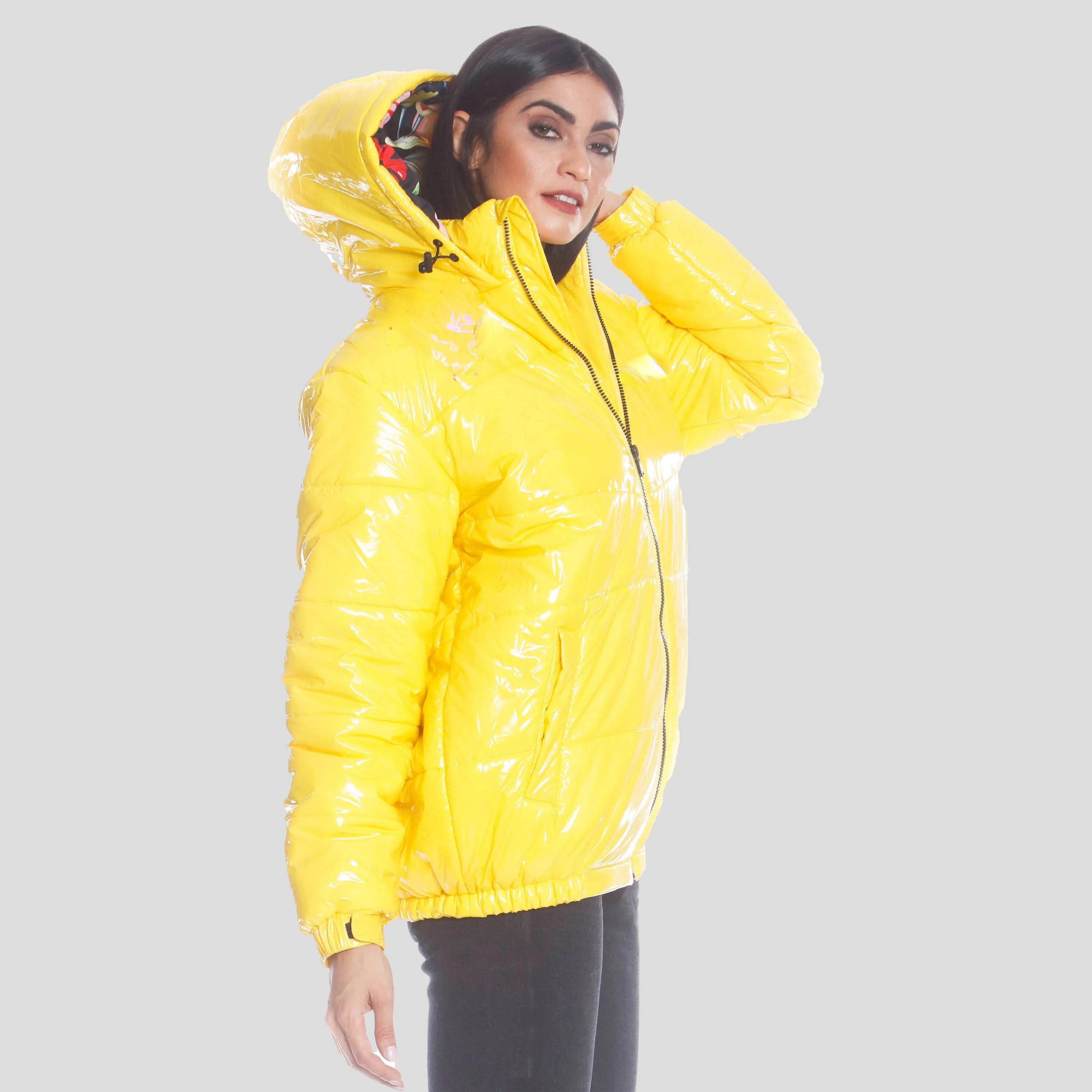 Women's Hi-Shine Chevron Quilt Puffer with Nickelodeon Mashup Print Lining Jacket - FINAL SALE sold by Members Only product image thumbnail 3