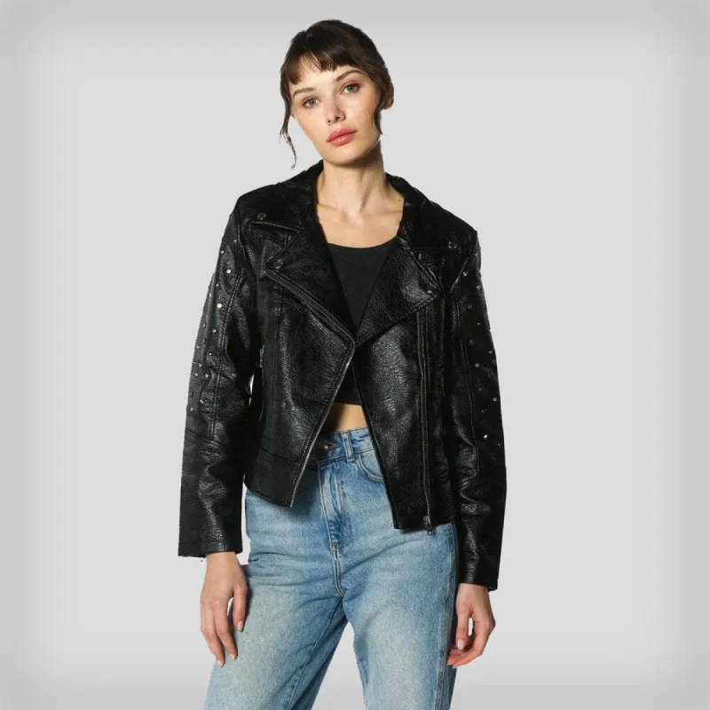 Women's Faux Leather Studded Biker Jacket - FINAL SALE sold by Members Only