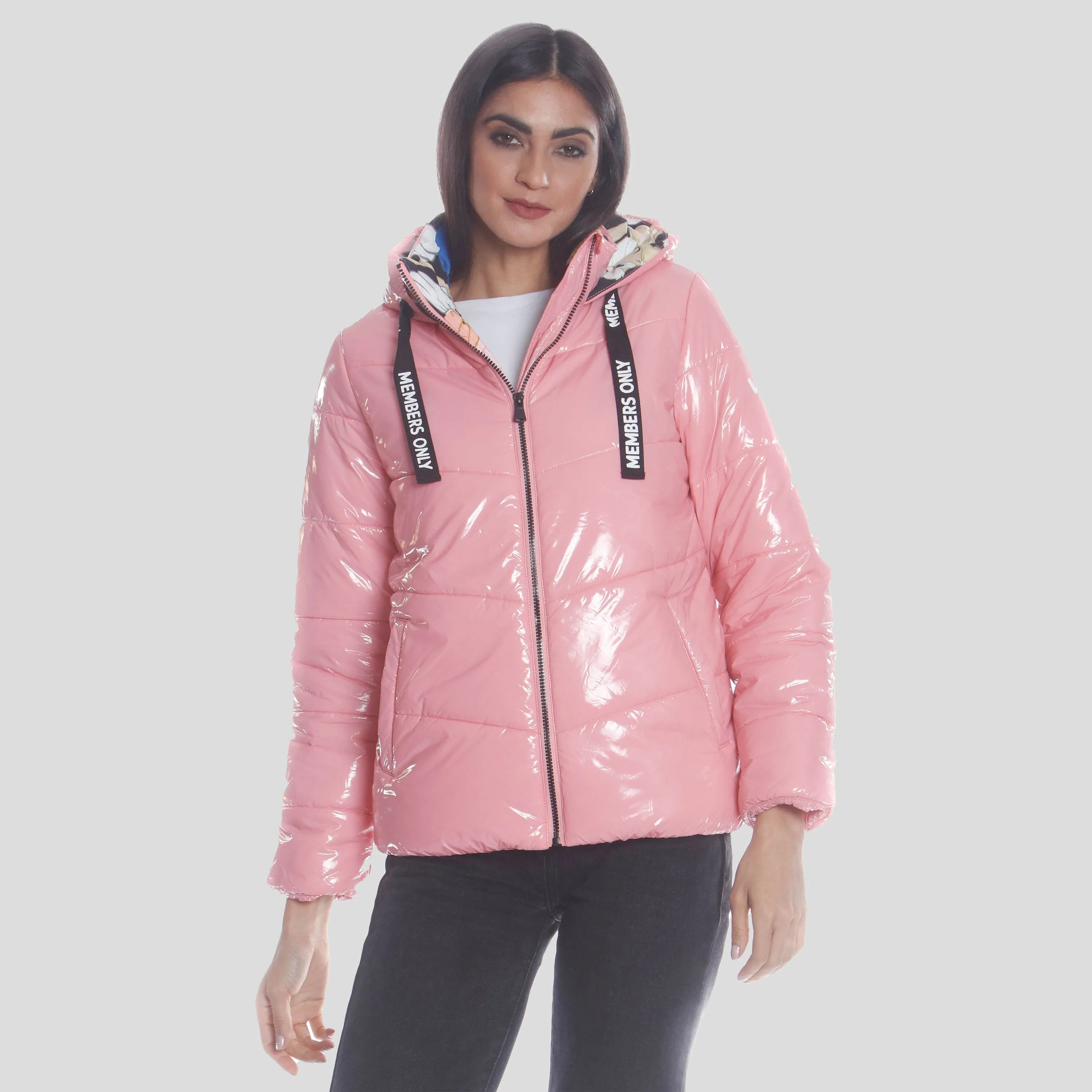 Women's Hi-Shine Chevron Quilt Puffer with Looney Tunes Mashup Print Lining - FINAL SALE sold by Members Only product image thumbnail 2