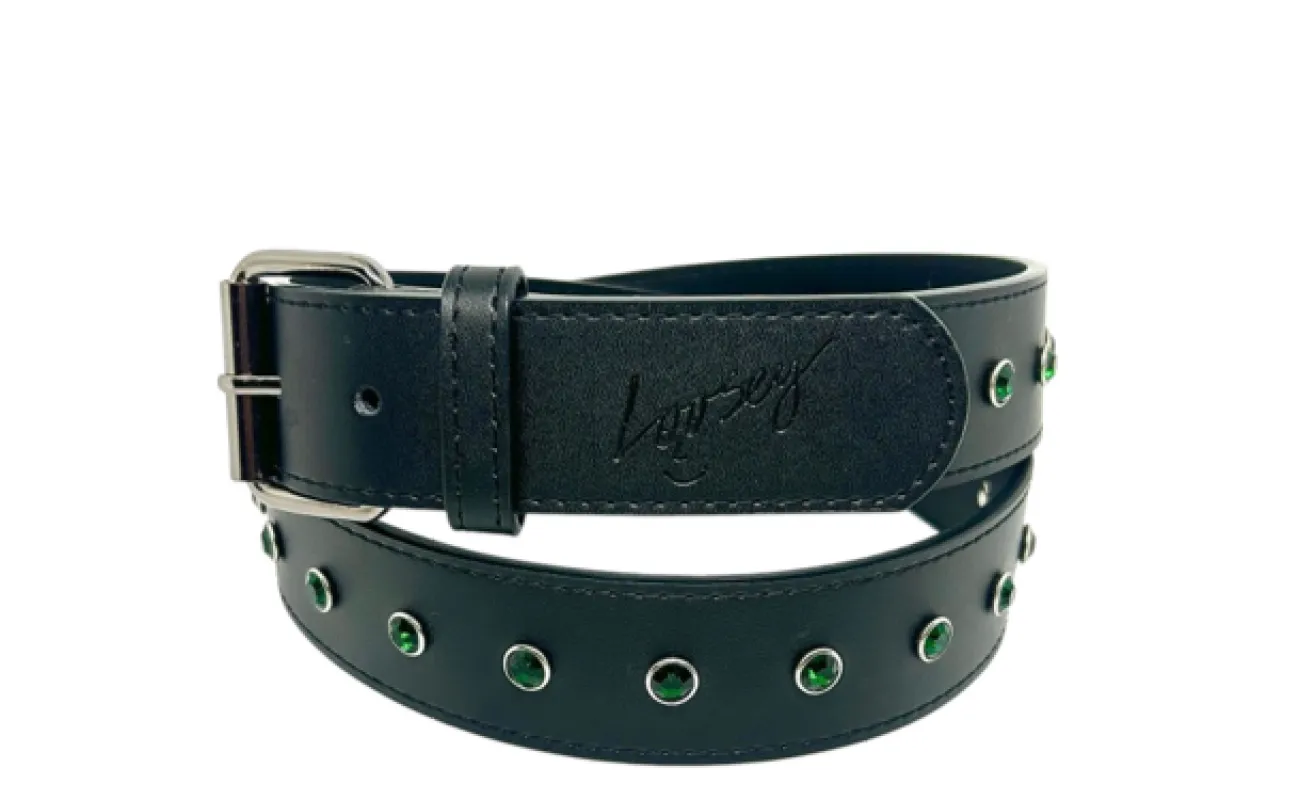 Loosey Black Rhinestone Belt sold by MENU