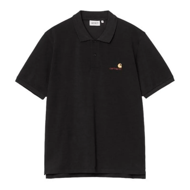 Carhartt WIP S/S American Script Polo - Black sold by MENU