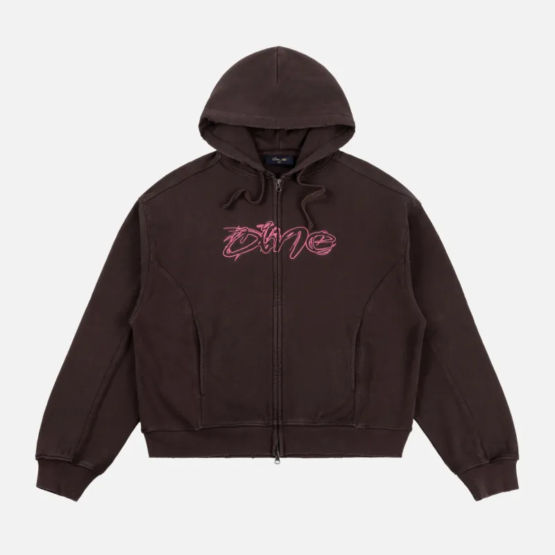 Dime Distressed Terry Zip Hoodie - Acid Brown made by Dime