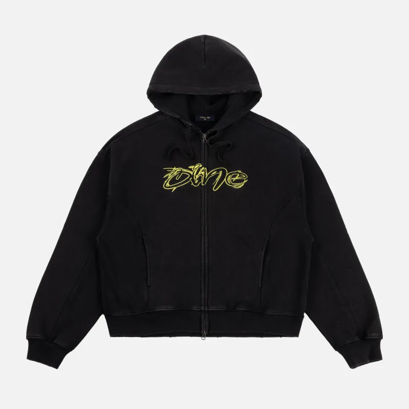 Dime Distressed Terry Zip Hoodie - Acid Black made by Dime