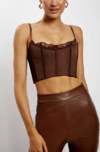 Lake Lace Cami Crop Top - Chocolate sold by Meshki
