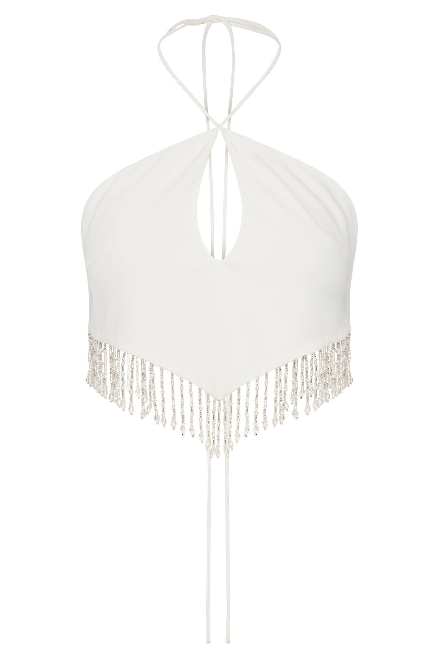 Jayleen Keyhole Triangle Halter Top With Fringe - White sold by Meshki product image thumbnail 8