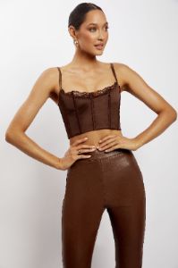 Lake Lace Cami Crop Top - Chocolate sold by Meshki