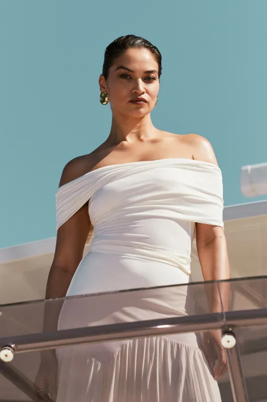 Lourdes Slinky Off Shoulder Top - Ivory sold by Meshki