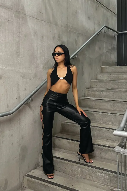 Nicole Halter Crop Top - Black sold by Meshki