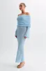 Marisol Off Shoulder Boucle Maxi Dress - Light Blue sold by Meshki
