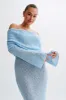 Marisol Off Shoulder Boucle Maxi Dress - Light Blue sold by Meshki