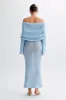 Marisol Off Shoulder Boucle Maxi Dress - Light Blue sold by Meshki