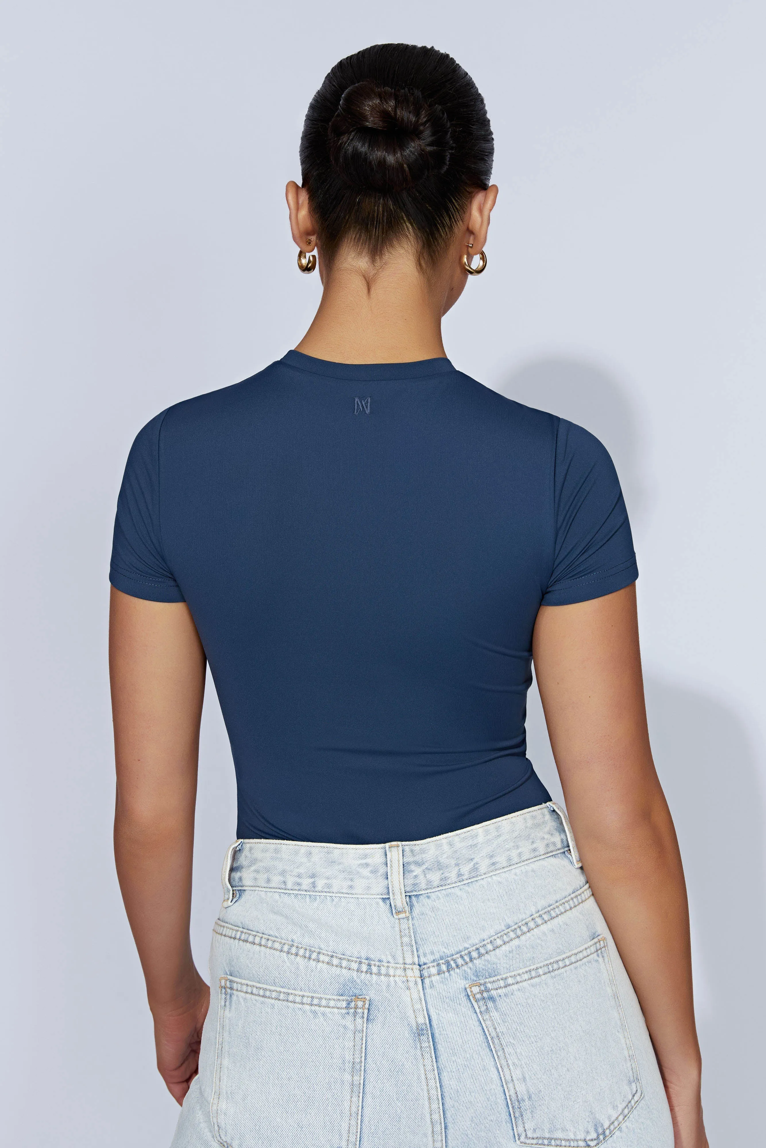 Francesca Crew Neck Short Sleeve Bodysuit - Midnight Navy sold by Meshki product image thumbnail 2