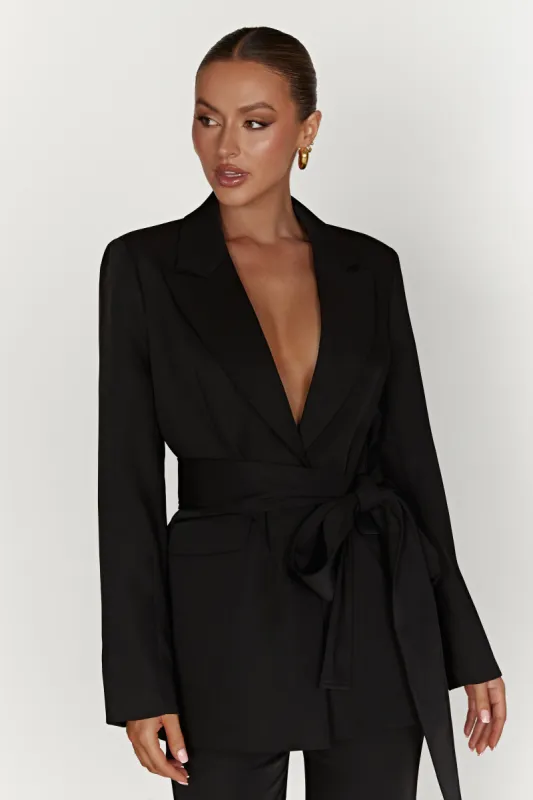 Arna Oversized Belted Blazer - Black made by Meshki