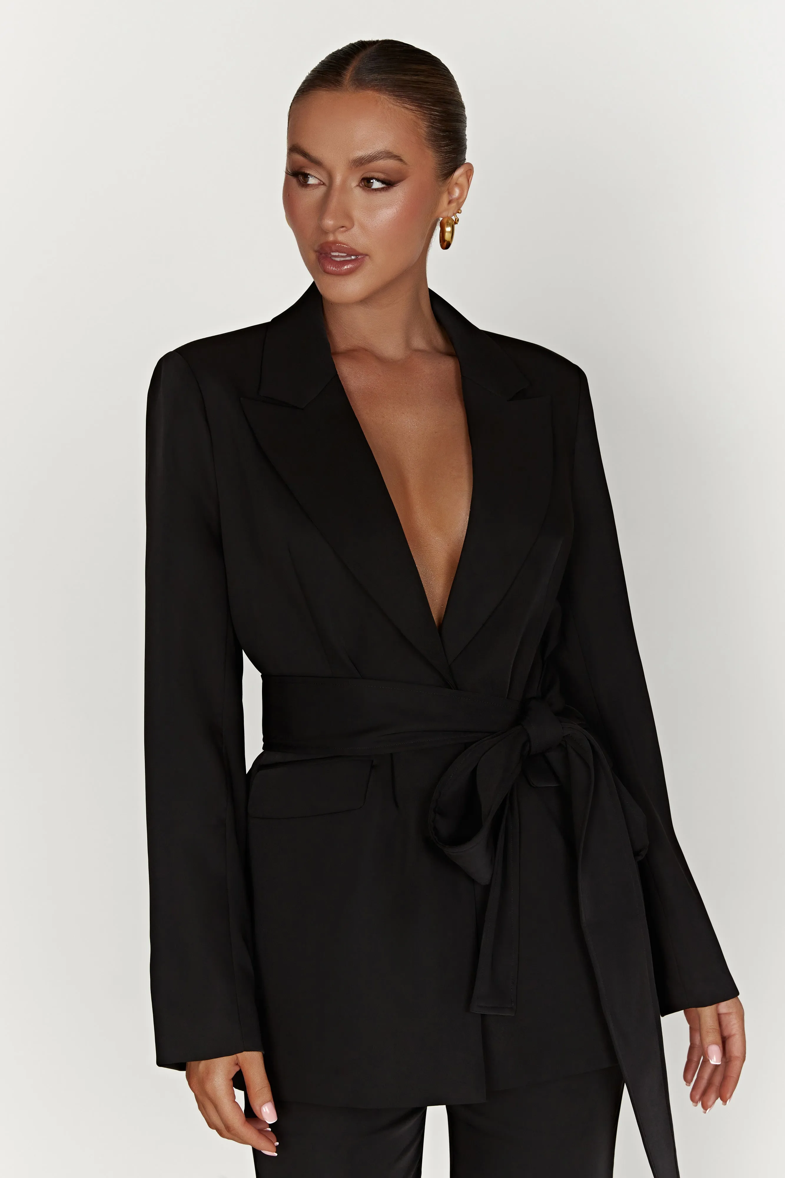Arna Oversized Belted Blazer - Black sold by Meshki