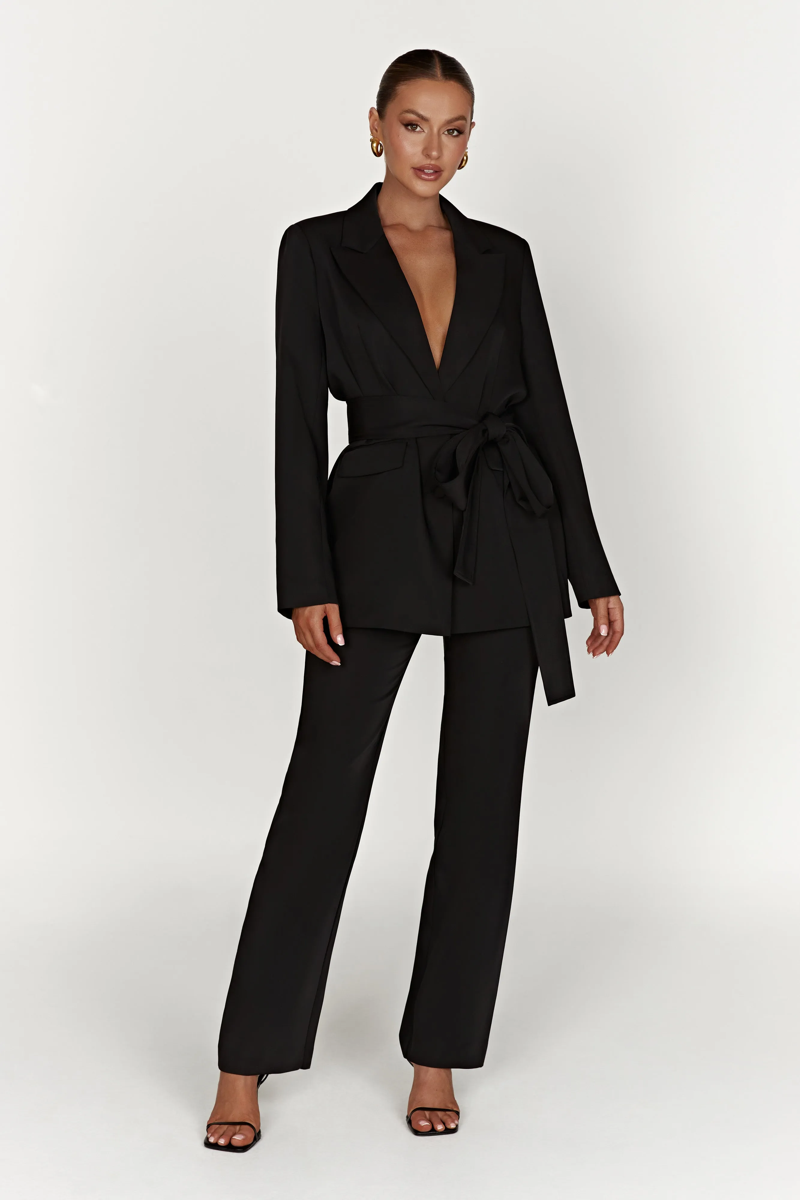 Arna Oversized Belted Blazer - Black sold by Meshki product image thumbnail 3