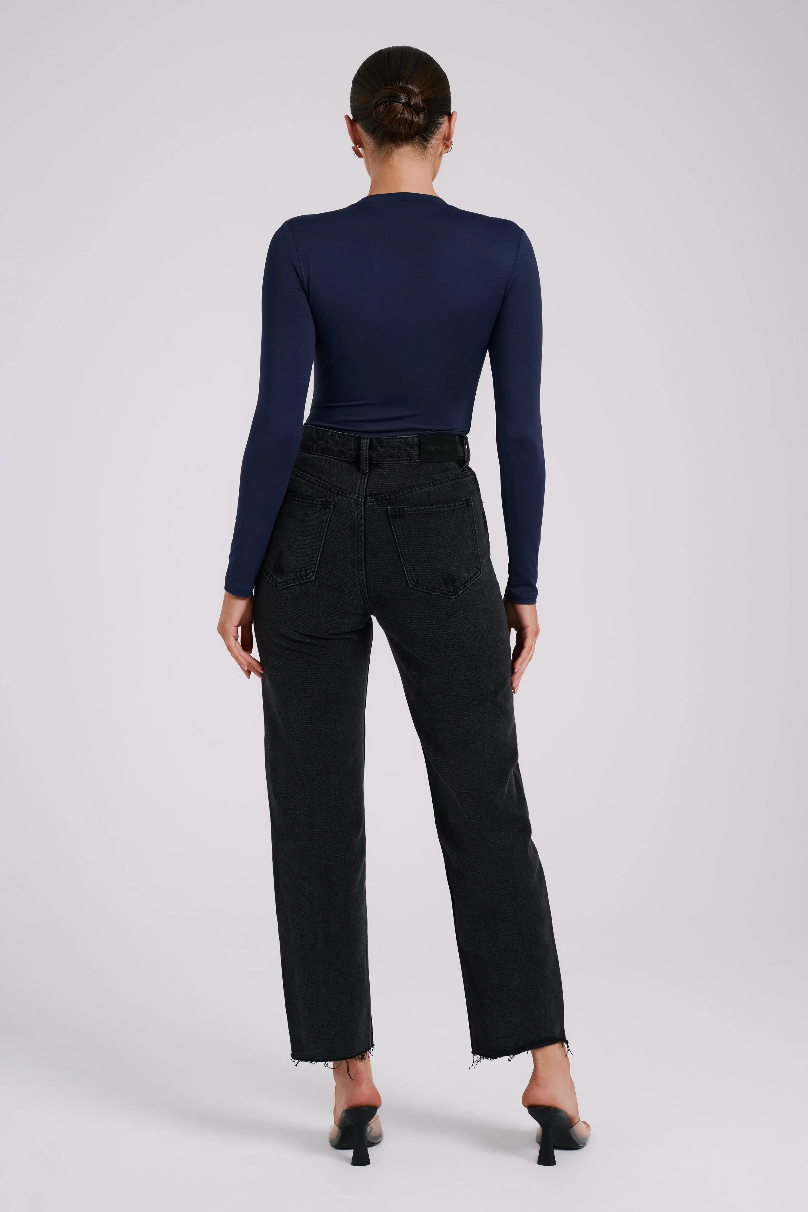 Delilah Long Sleeve Crew Neck Bodysuit - Navy sold by Meshki product image thumbnail 5