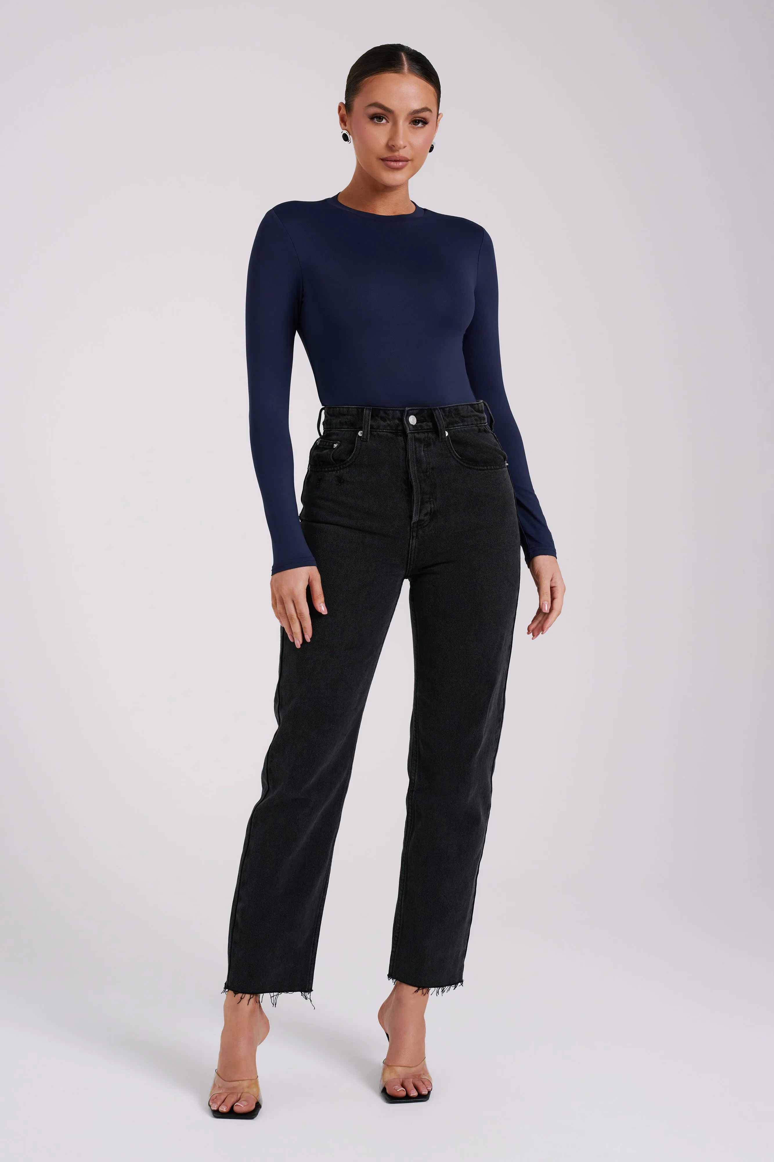 Delilah Long Sleeve Crew Neck Bodysuit - Navy sold by Meshki product image thumbnail 4