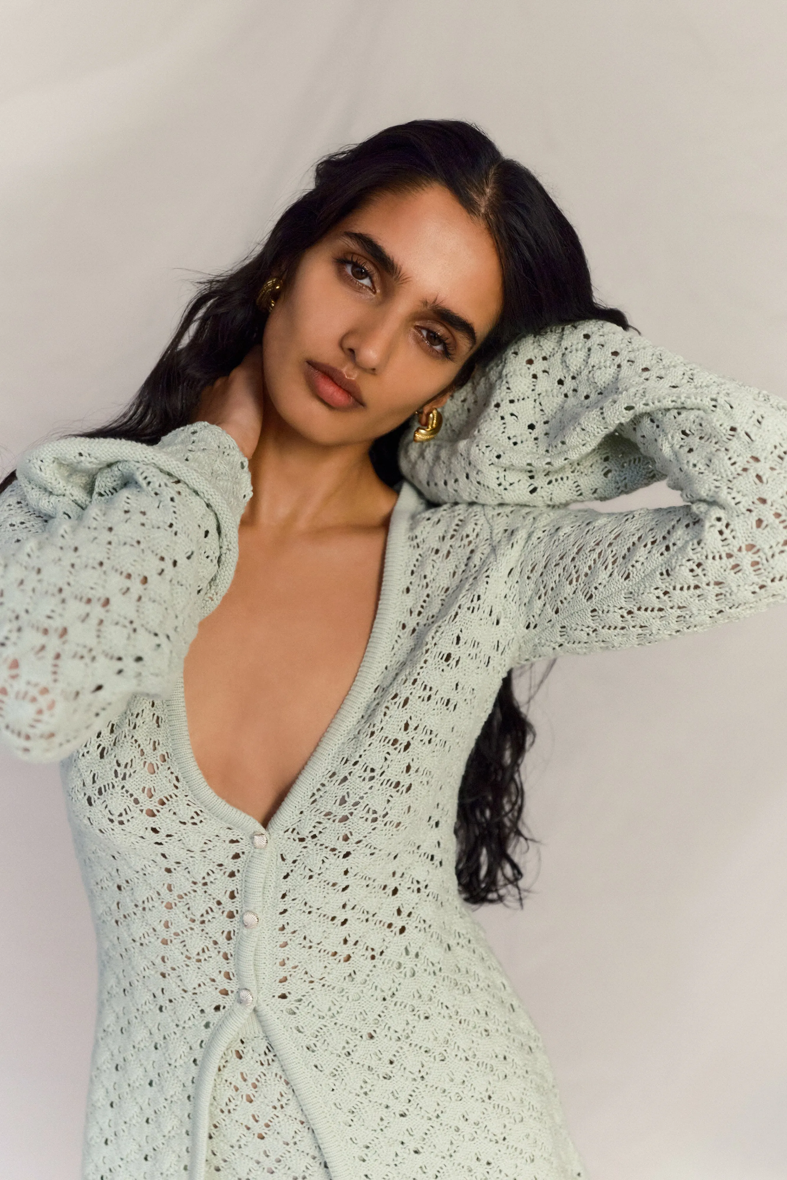 Murphy Long Sleeve Knit Shell Button Cardigan - Pastel Green sold by Meshki product image thumbnail 2