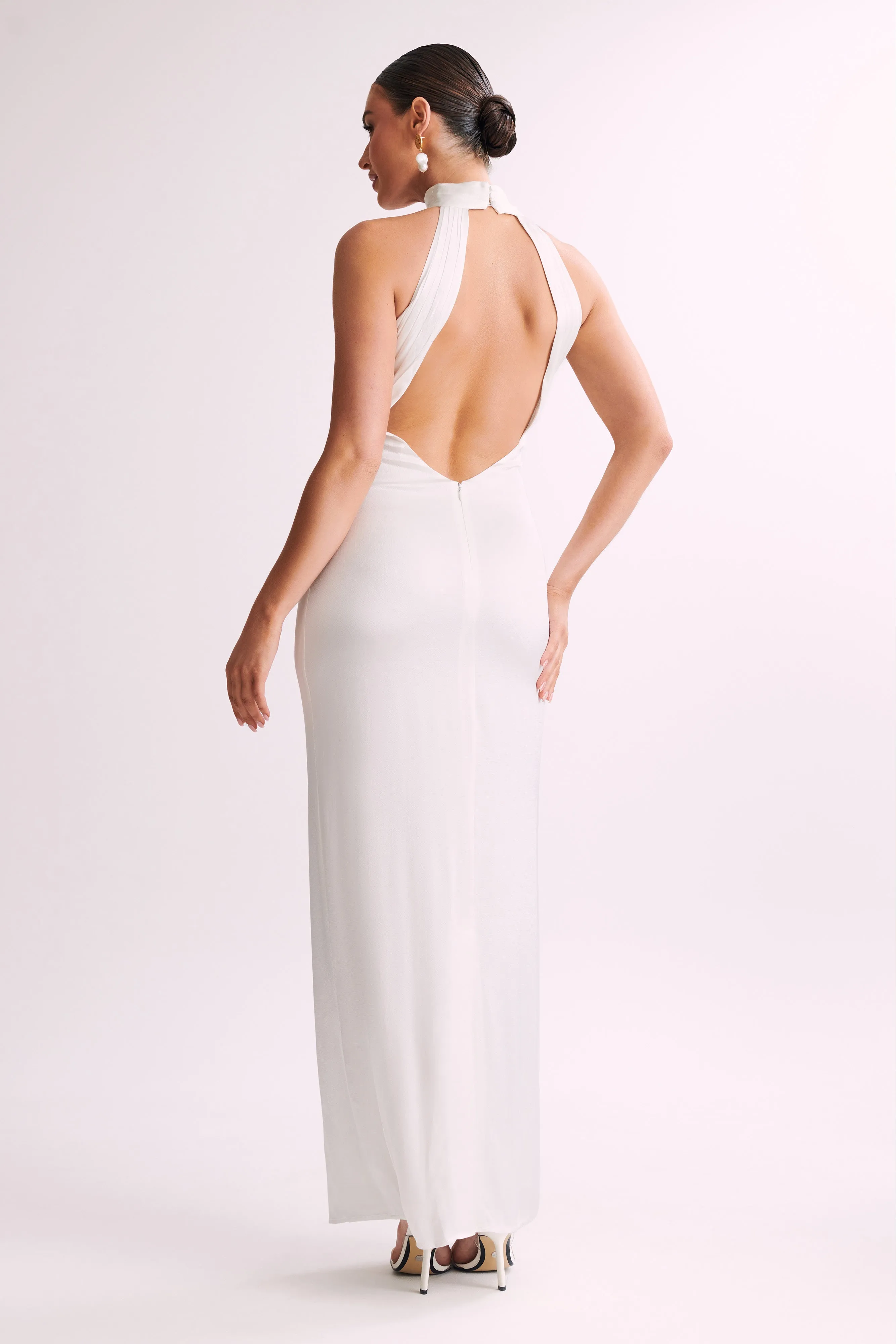 Claire Satin Drape Back Maxi Dress - White sold by Meshki product image thumbnail 3