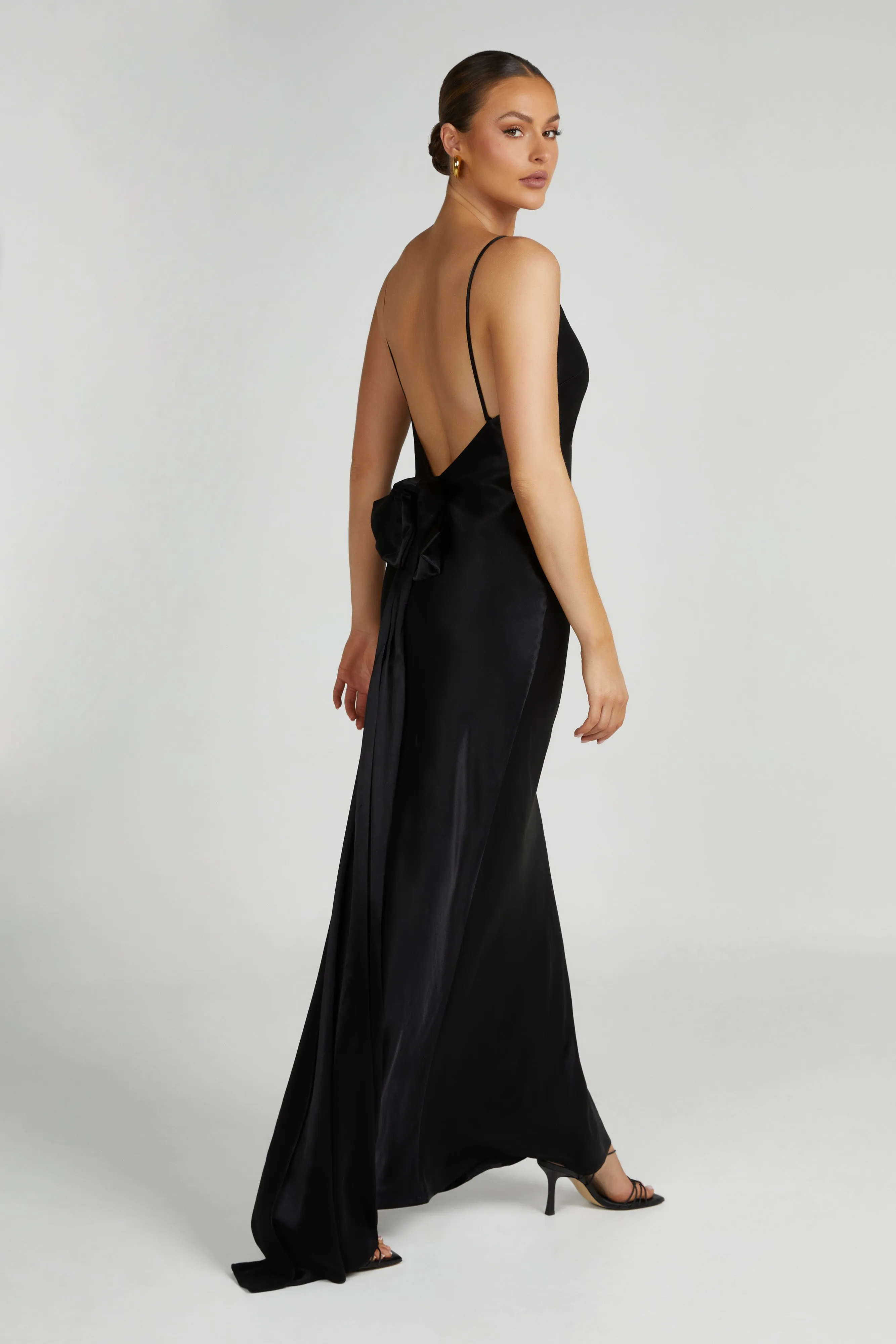 Kailey Low Back Maxi Dress With Detachable Bow Train - Black sold by Meshki product image thumbnail 3