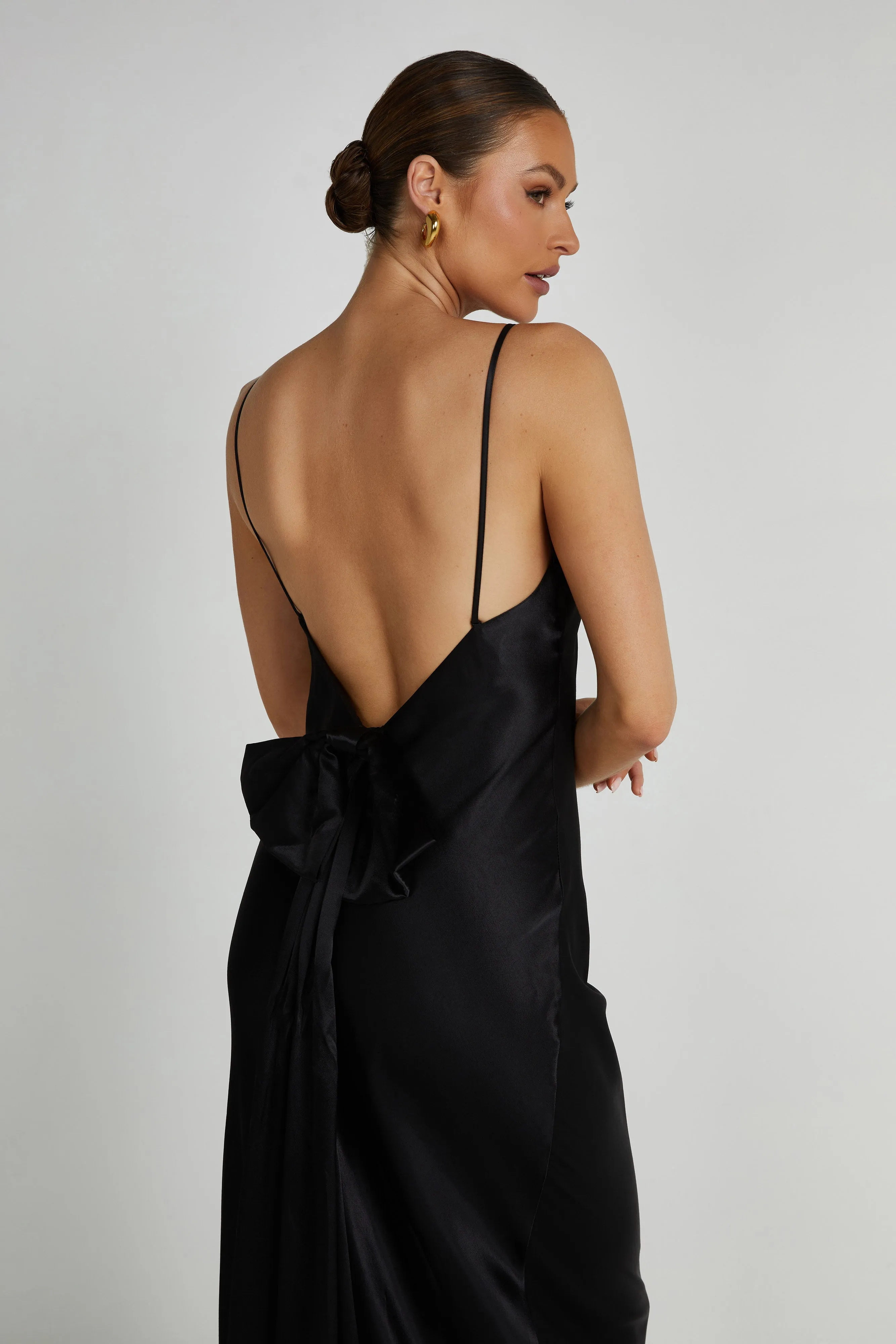 Kailey Low Back Maxi Dress With Detachable Bow Train - Black sold by Meshki product image thumbnail 4
