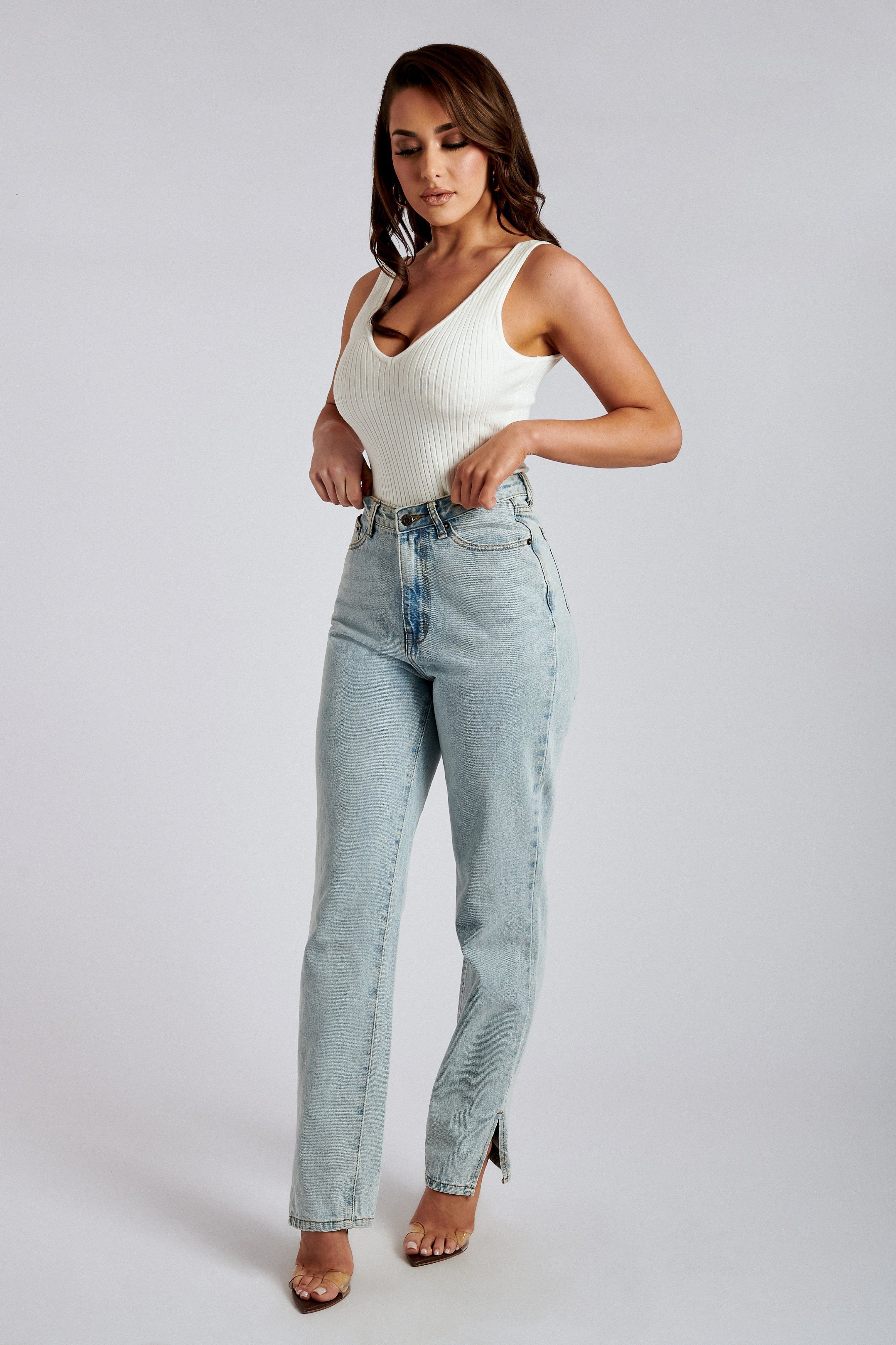Pia Split Side Wide Leg Jean - Light Blue sold by Meshki product image thumbnail 6