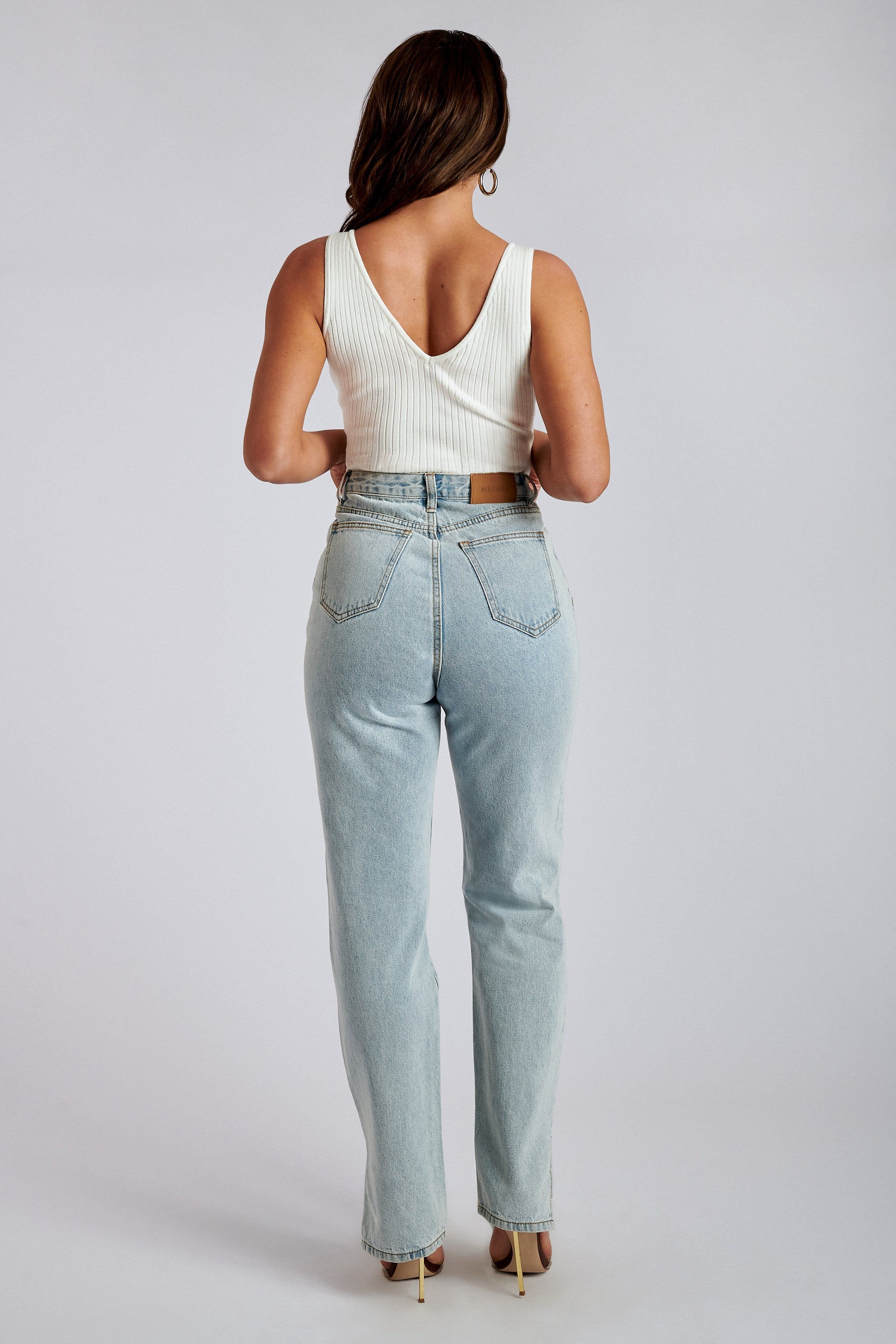Pia Split Side Wide Leg Jean - Light Blue sold by Meshki product image thumbnail 3