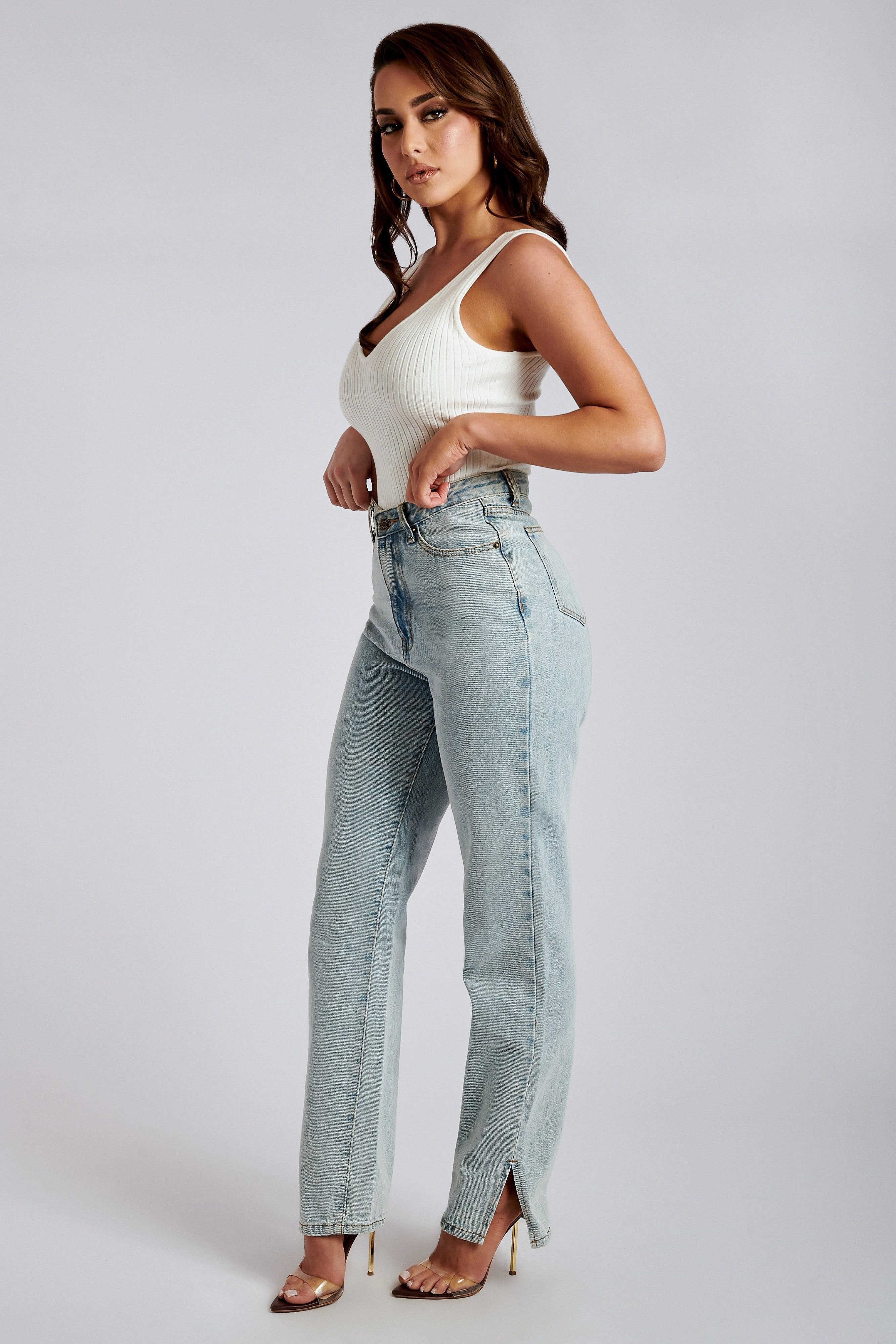 Pia Split Side Wide Leg Jean - Light Blue sold by Meshki product image thumbnail 7