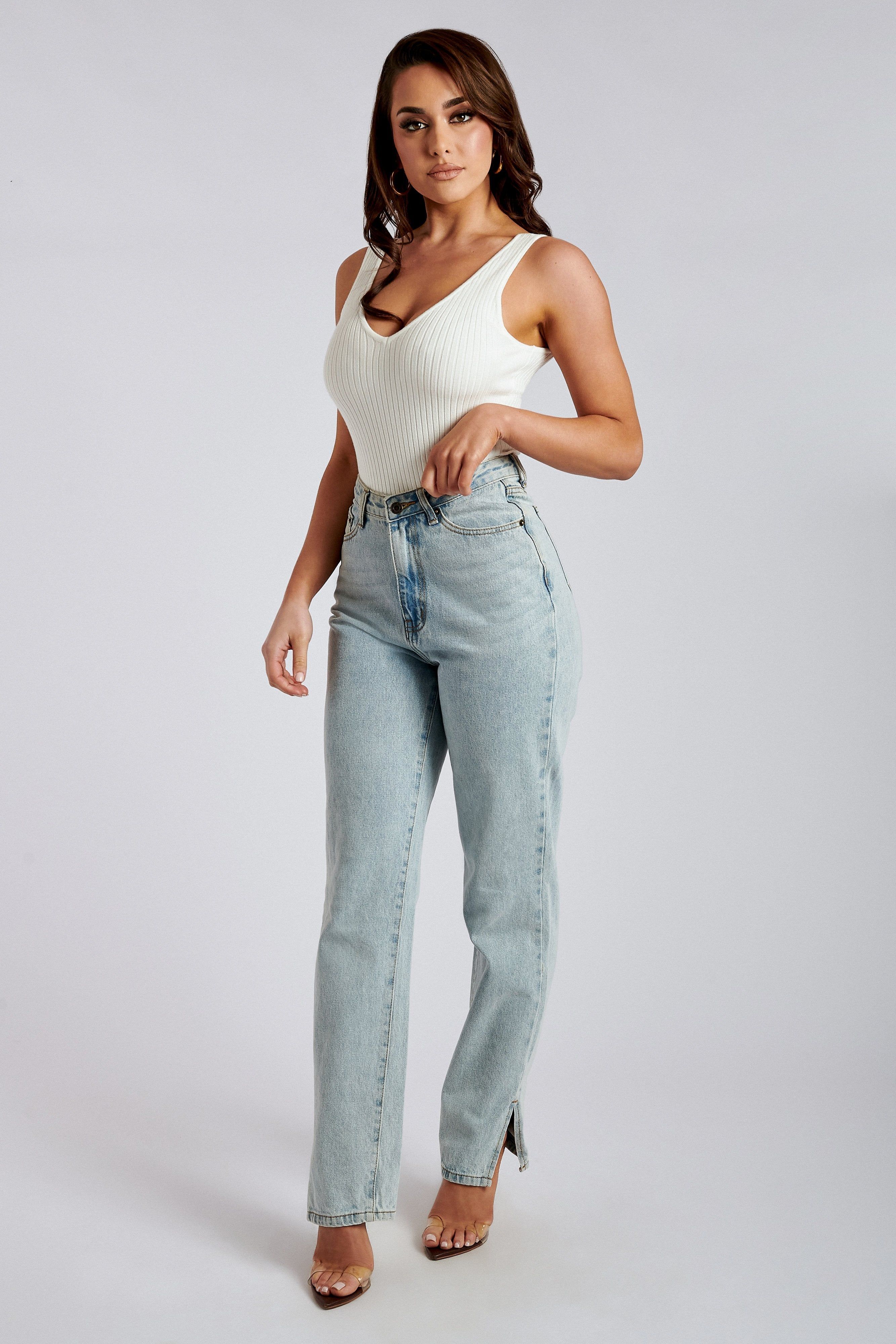 Pia Split Side Wide Leg Jean - Light Blue sold by Meshki product image thumbnail 5