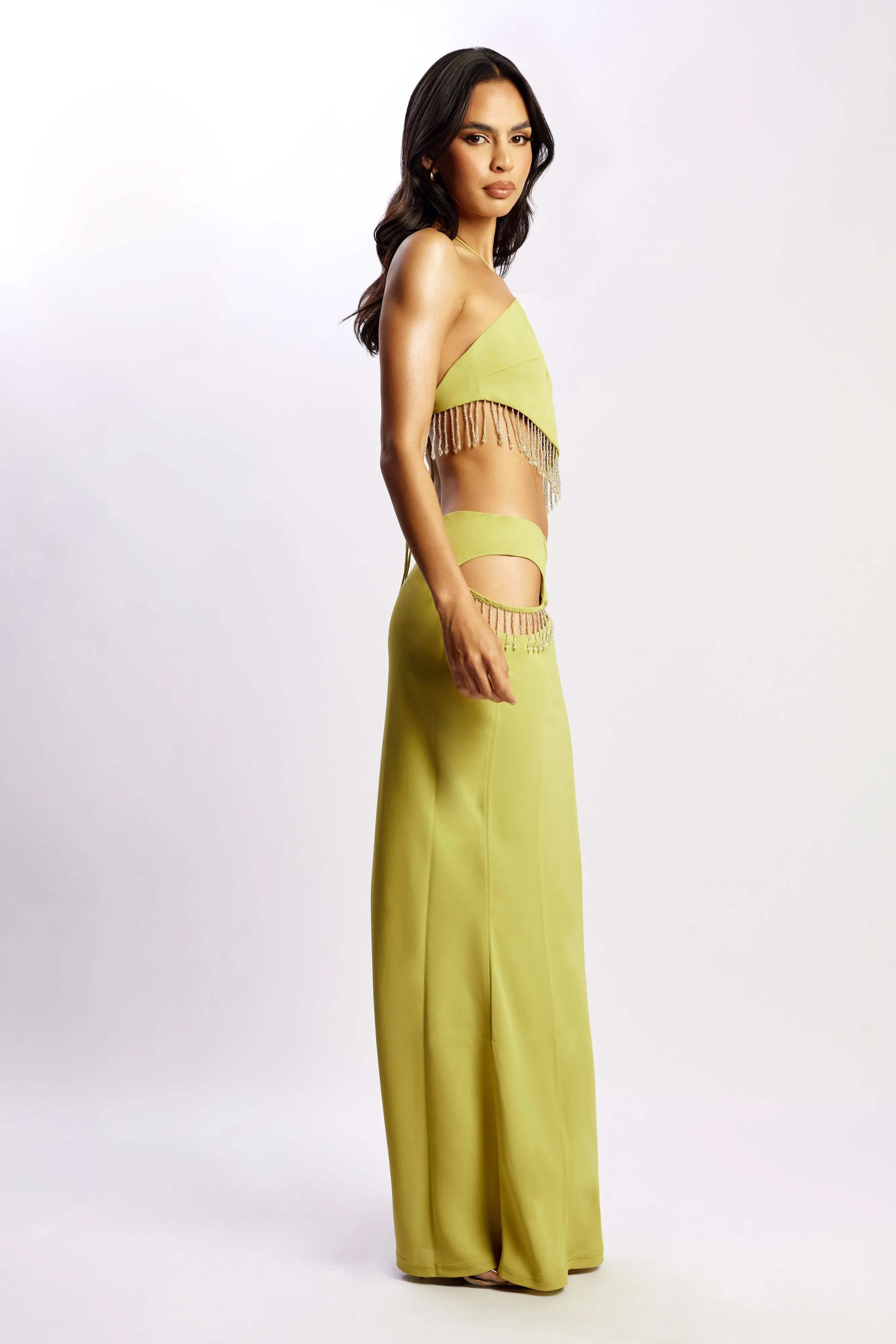 Jayleen Maxi Skirt With Fringe - Chartreuse sold by Meshki product image thumbnail 4