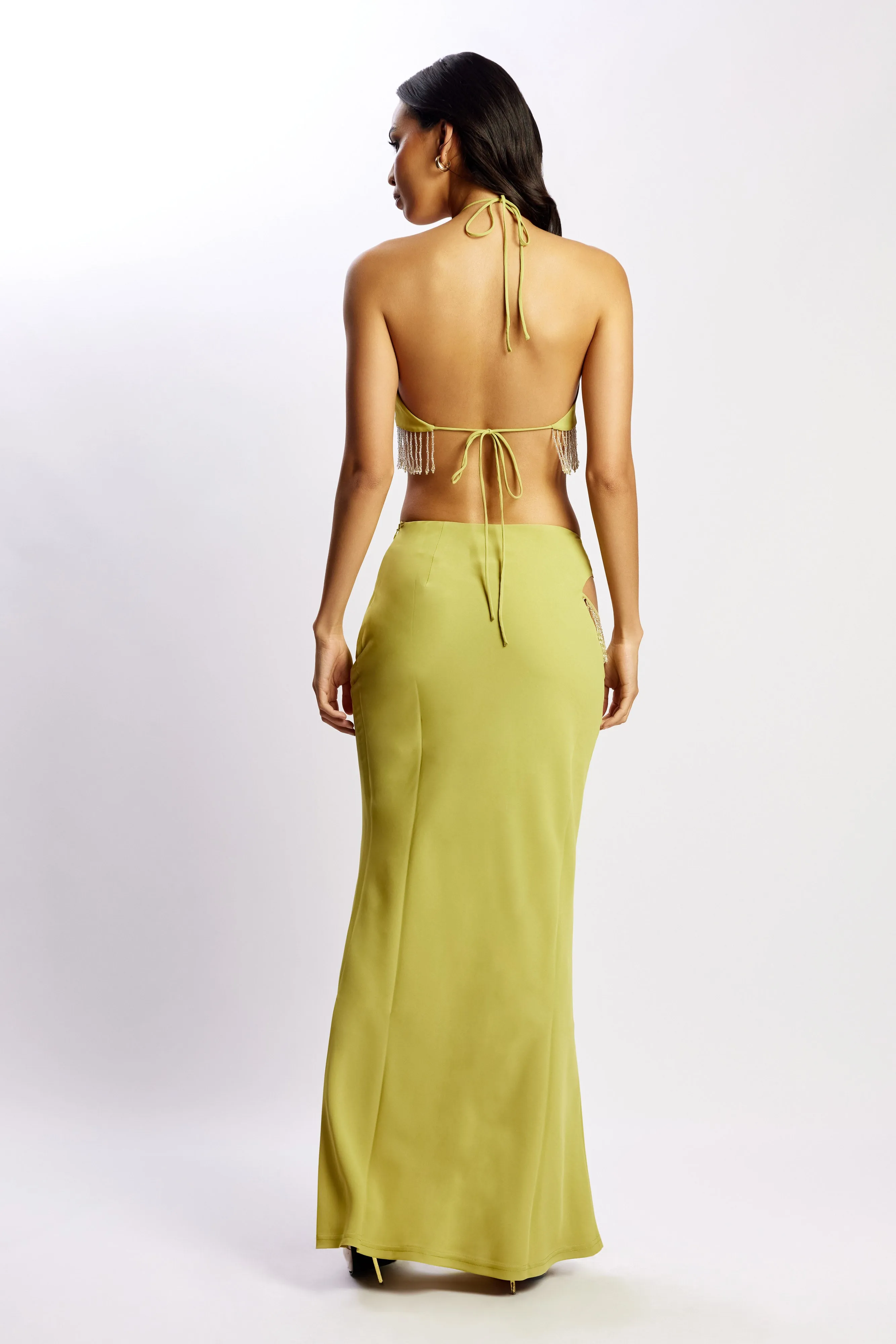 Jayleen Maxi Skirt With Fringe - Chartreuse sold by Meshki product image thumbnail 2