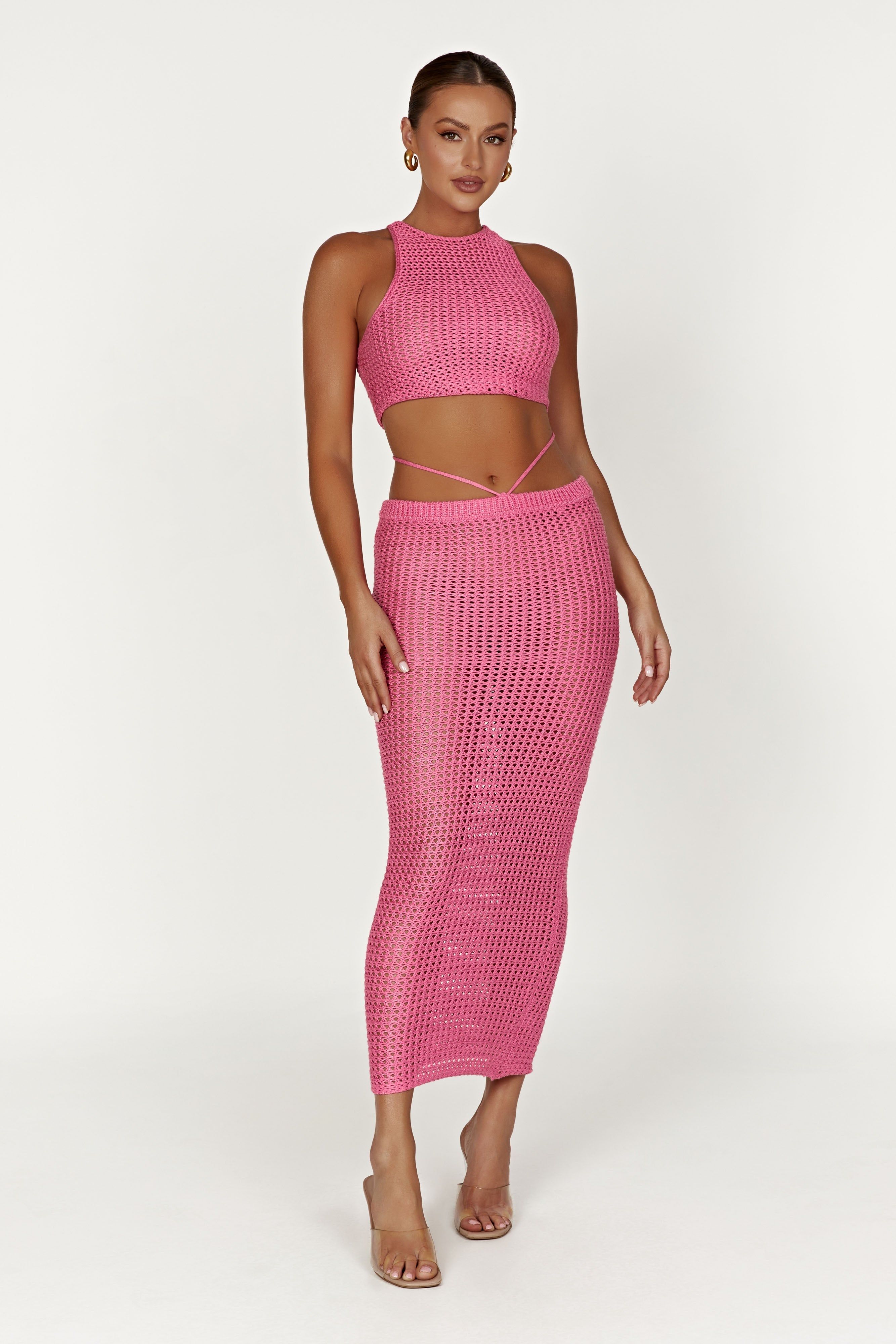 Raquel Crochet Maxi Skirt - Bubblegum Pink sold by Meshki product image thumbnail 3