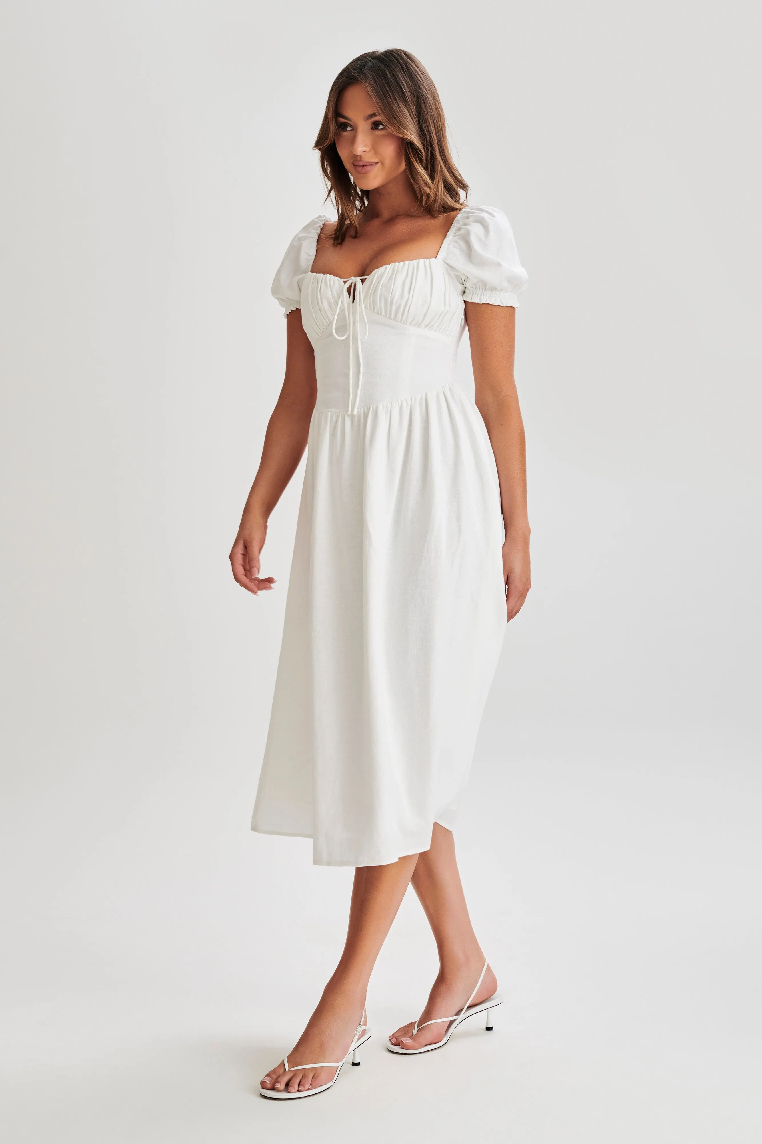 Rosalind Puff Sleeve Midi Dress - White sold by Meshki product image thumbnail 4
