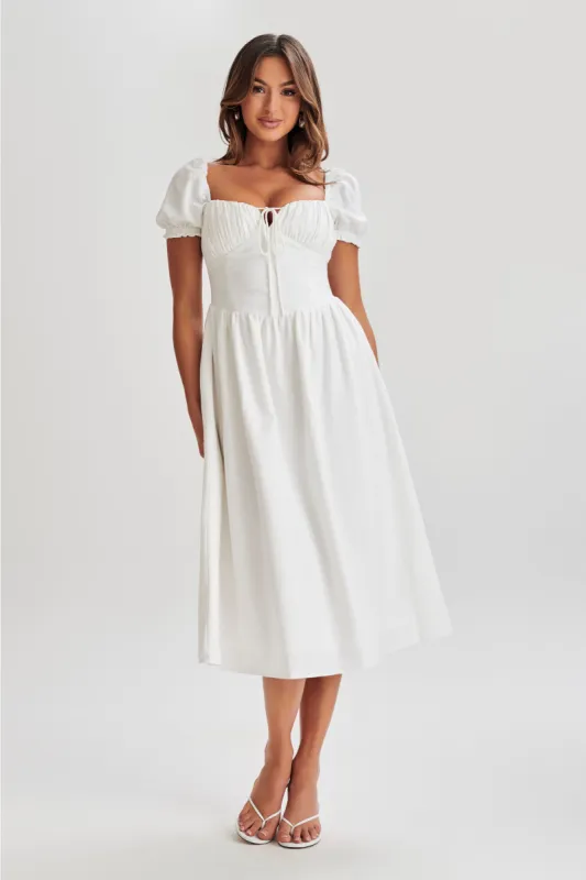 Rosalind Puff Sleeve Midi Dress - White sold by Meshki