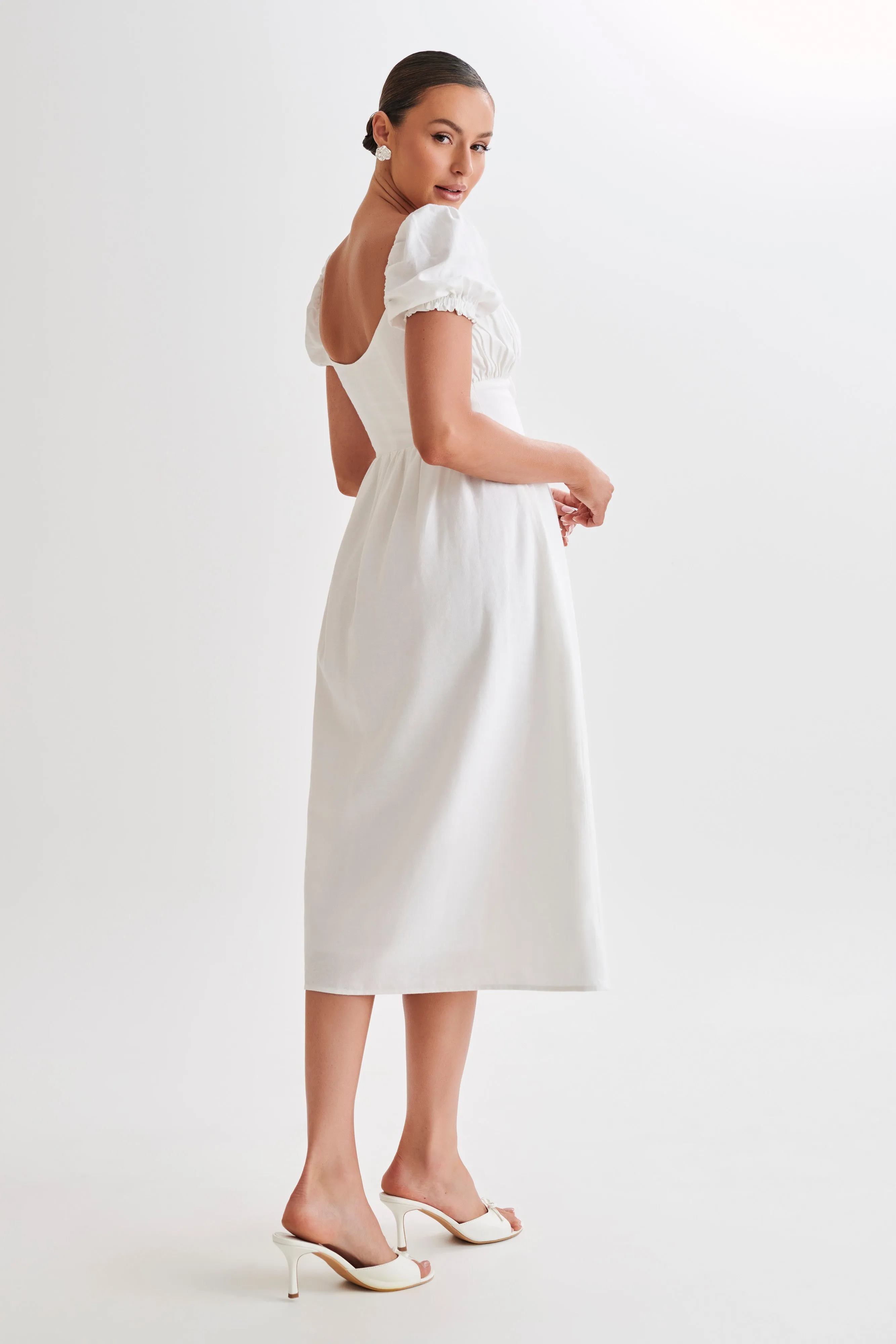 Rosalind Puff Sleeve Midi Dress - White sold by Meshki product image thumbnail 5
