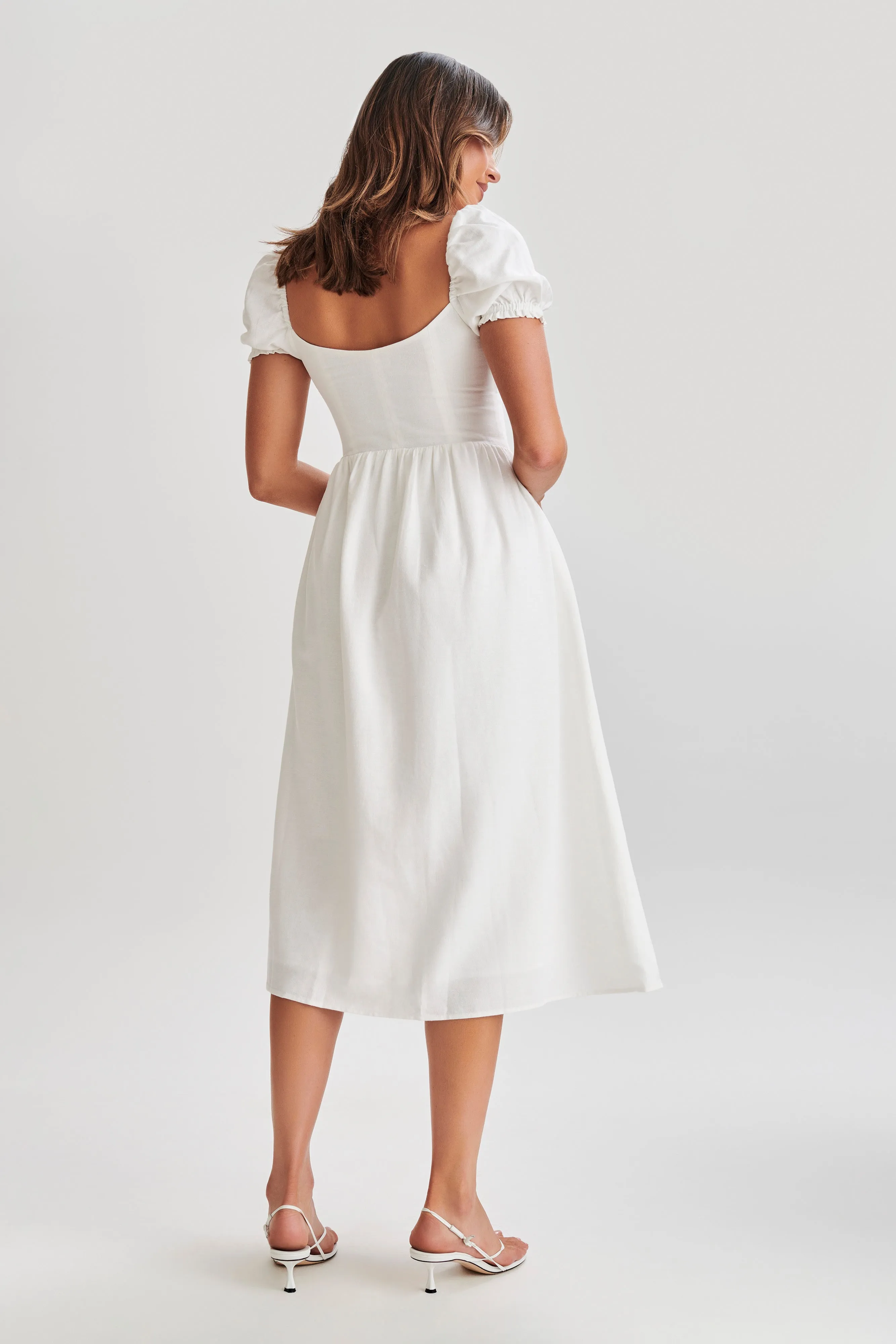 Rosalind Puff Sleeve Midi Dress - White sold by Meshki product image thumbnail 2
