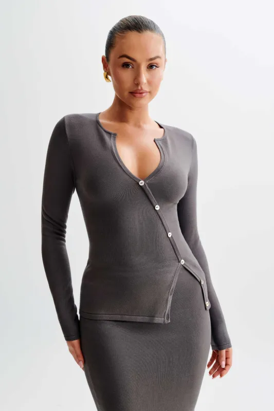 Maisie Asymmetrical Knit Top - Dark Charcoal made by Meshki