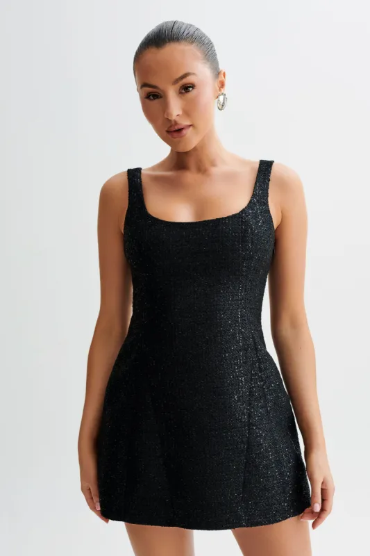 Beth Tweed Mini Dress - Black sold by Meshki
