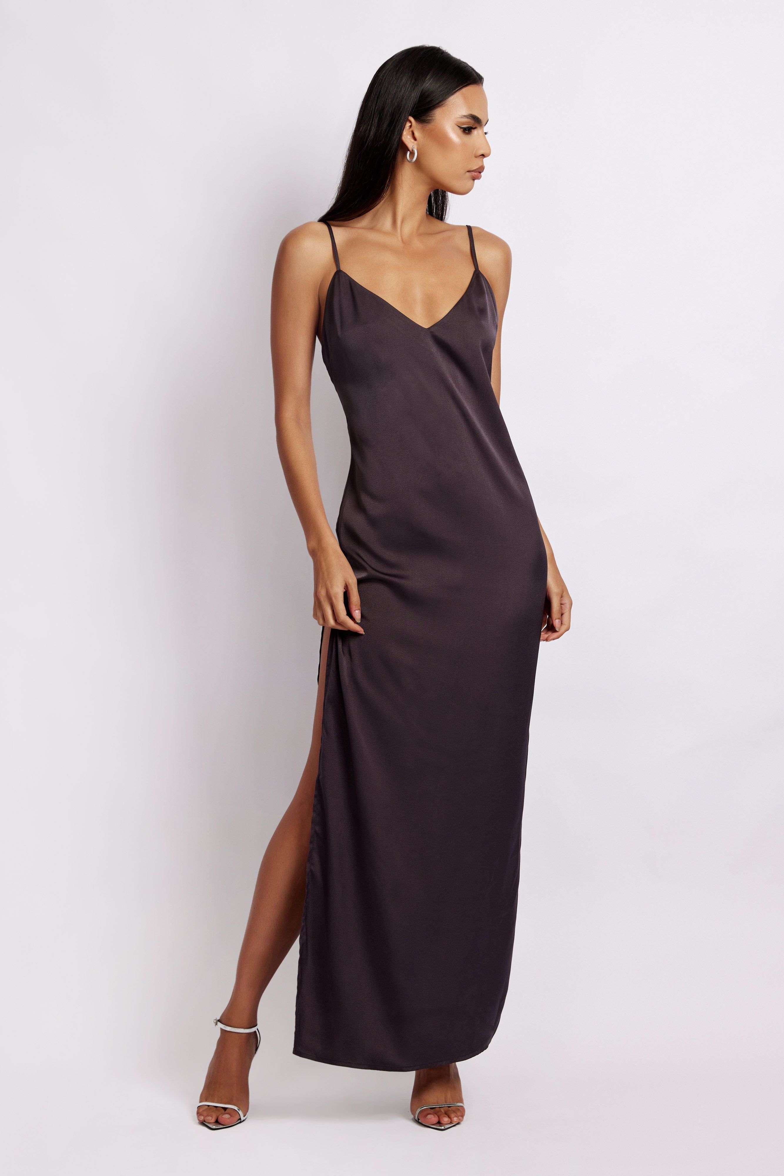 Karissa Side Split Maxi Dress - Charcoal sold by Meshki