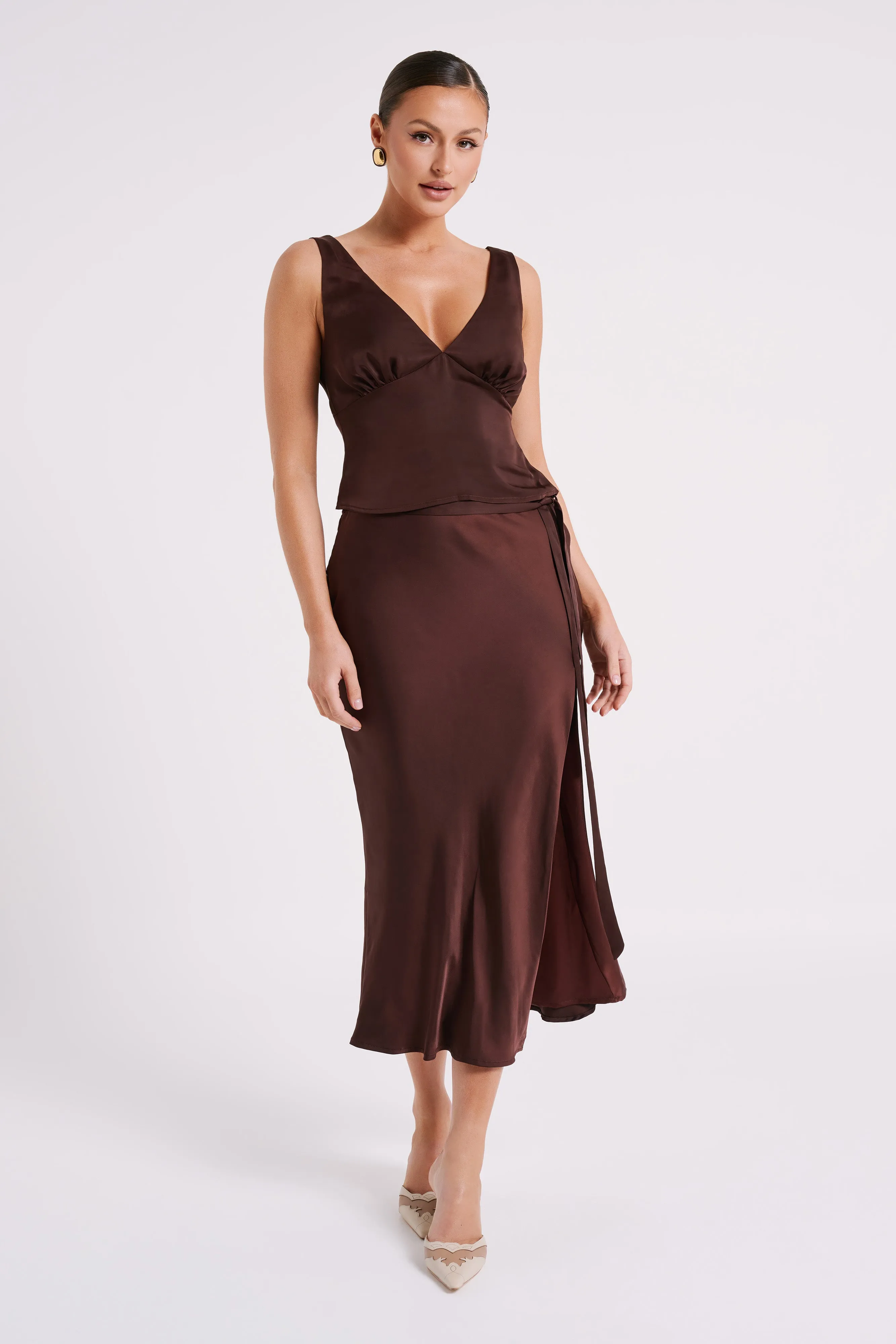Edie Satin Top - Dark Chocolate sold by Meshki product image thumbnail 5