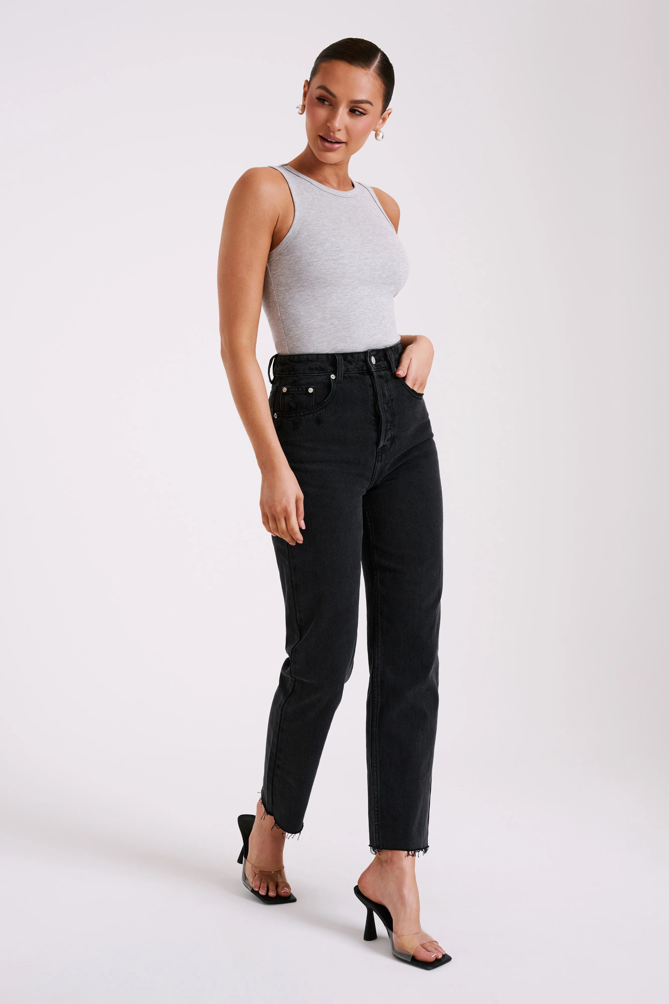 Zanna Ribbed Tank Top - Grey Marle sold by Meshki product image thumbnail 3