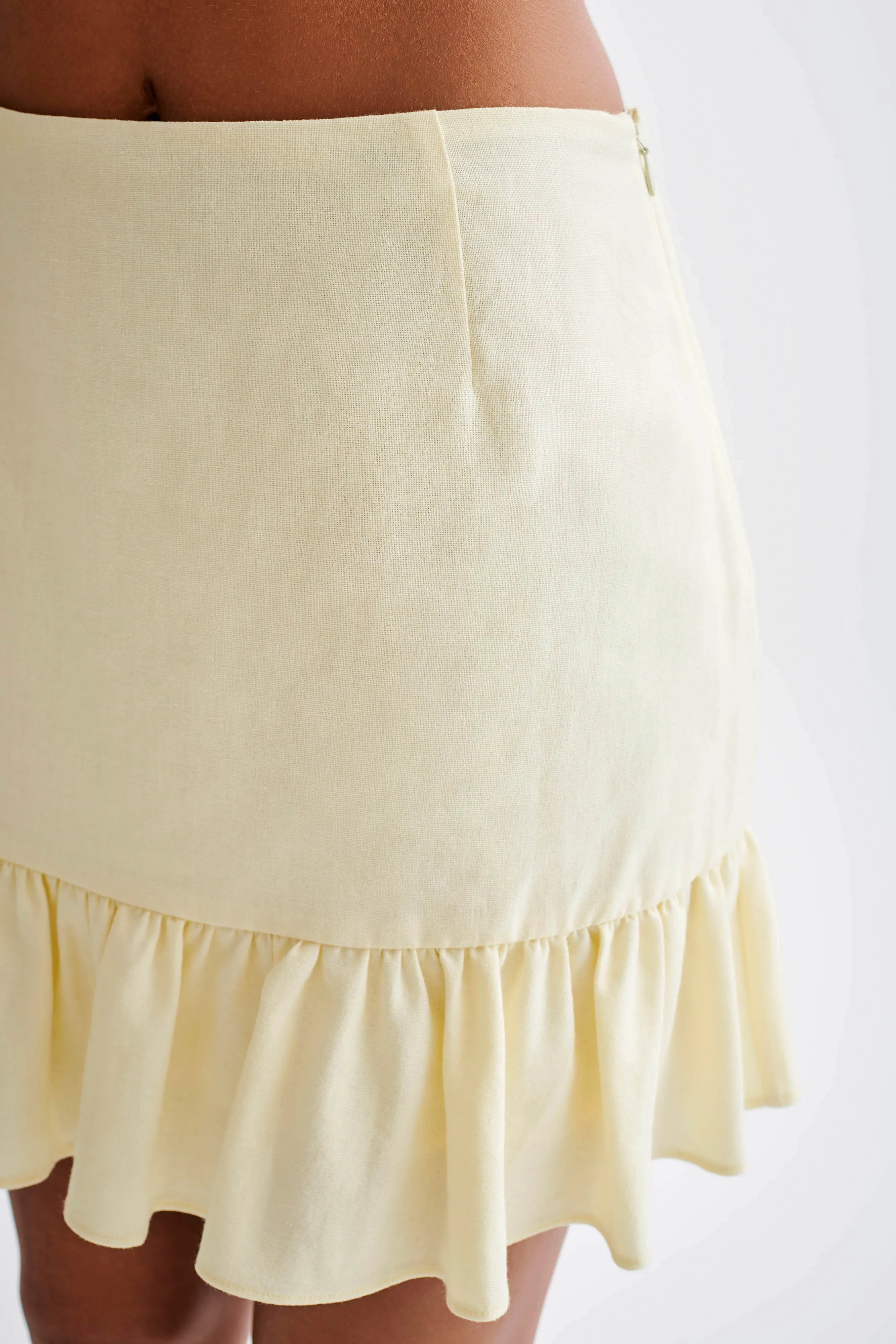 Delfina Linen Mini Skirt With Ruffle - Lemon Sherbet sold by Meshki product image thumbnail 2