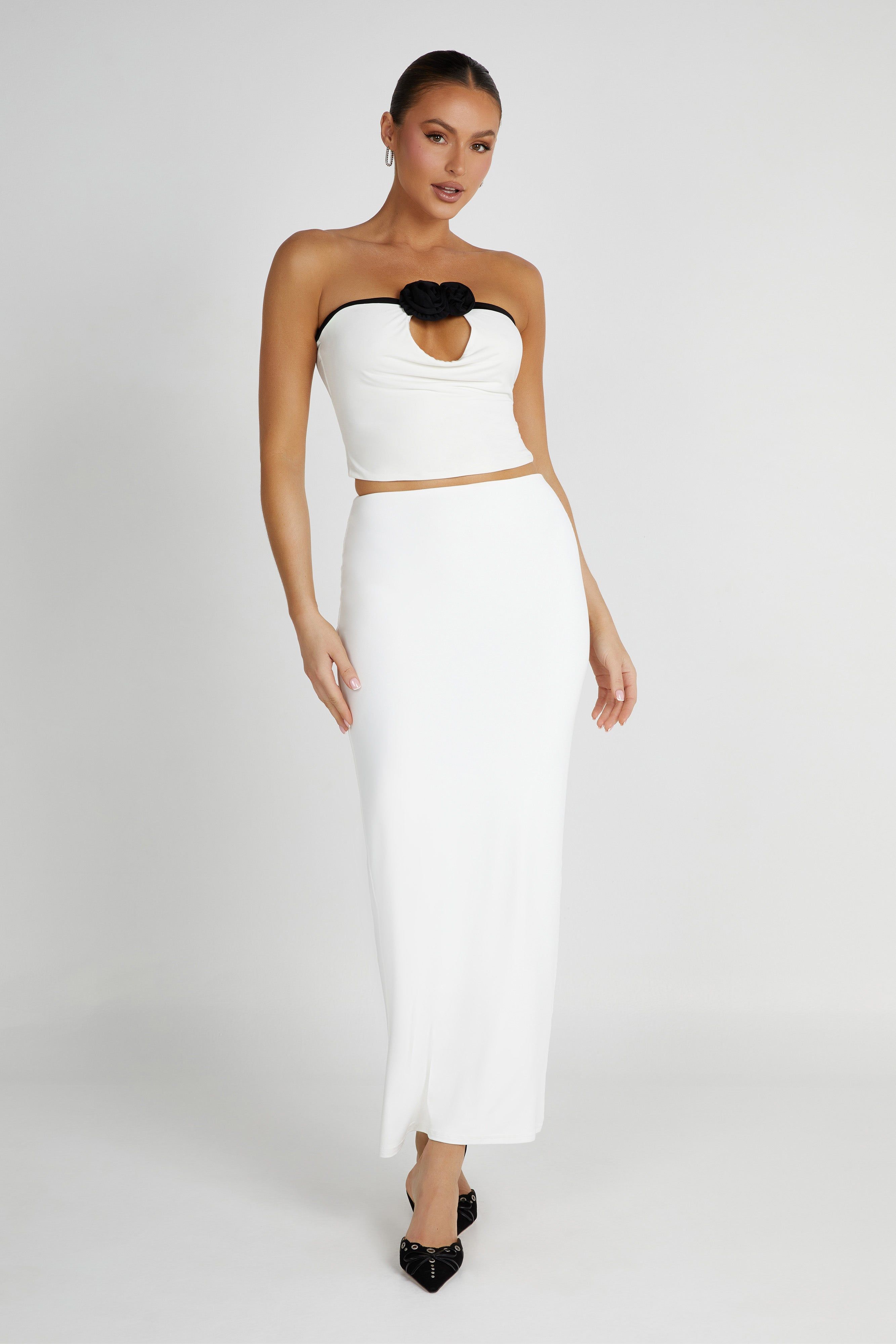 Olympia Recycled Nylon Fishtail Maxi Skirt - White sold by Meshki product image thumbnail 4