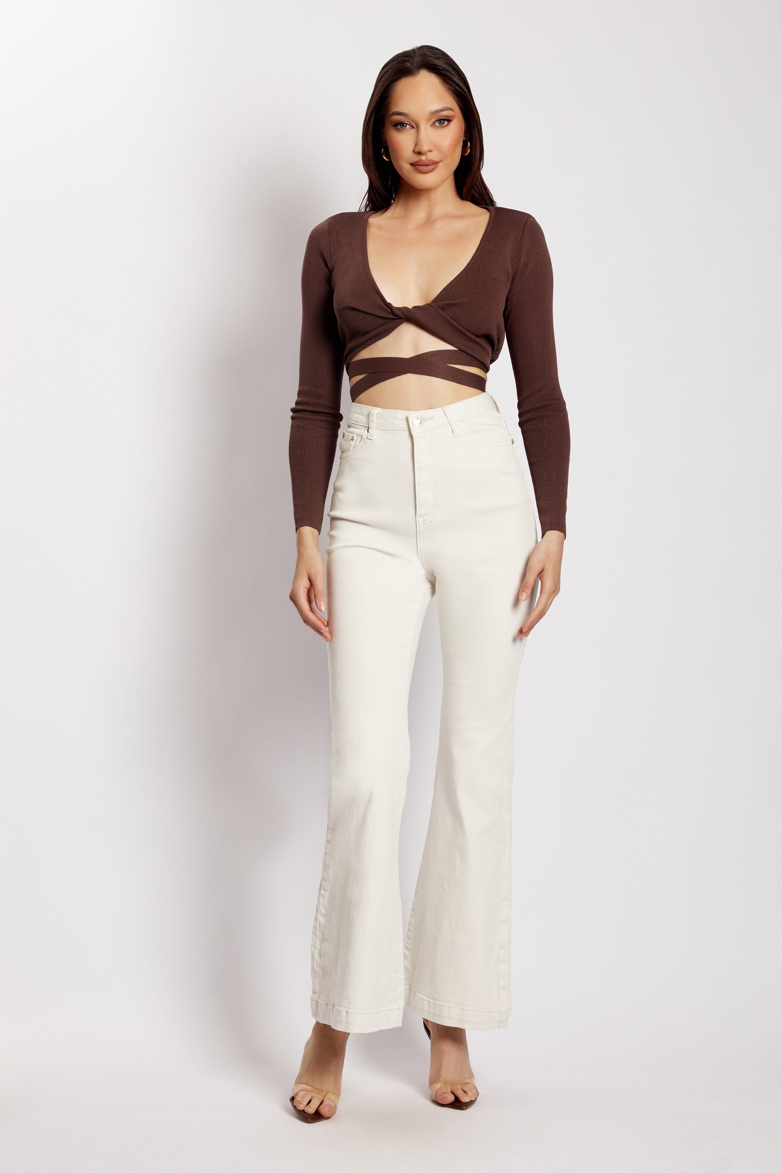 Arzu Wrap Long Sleeve Crop - Chocolate sold by Meshki product image thumbnail 6