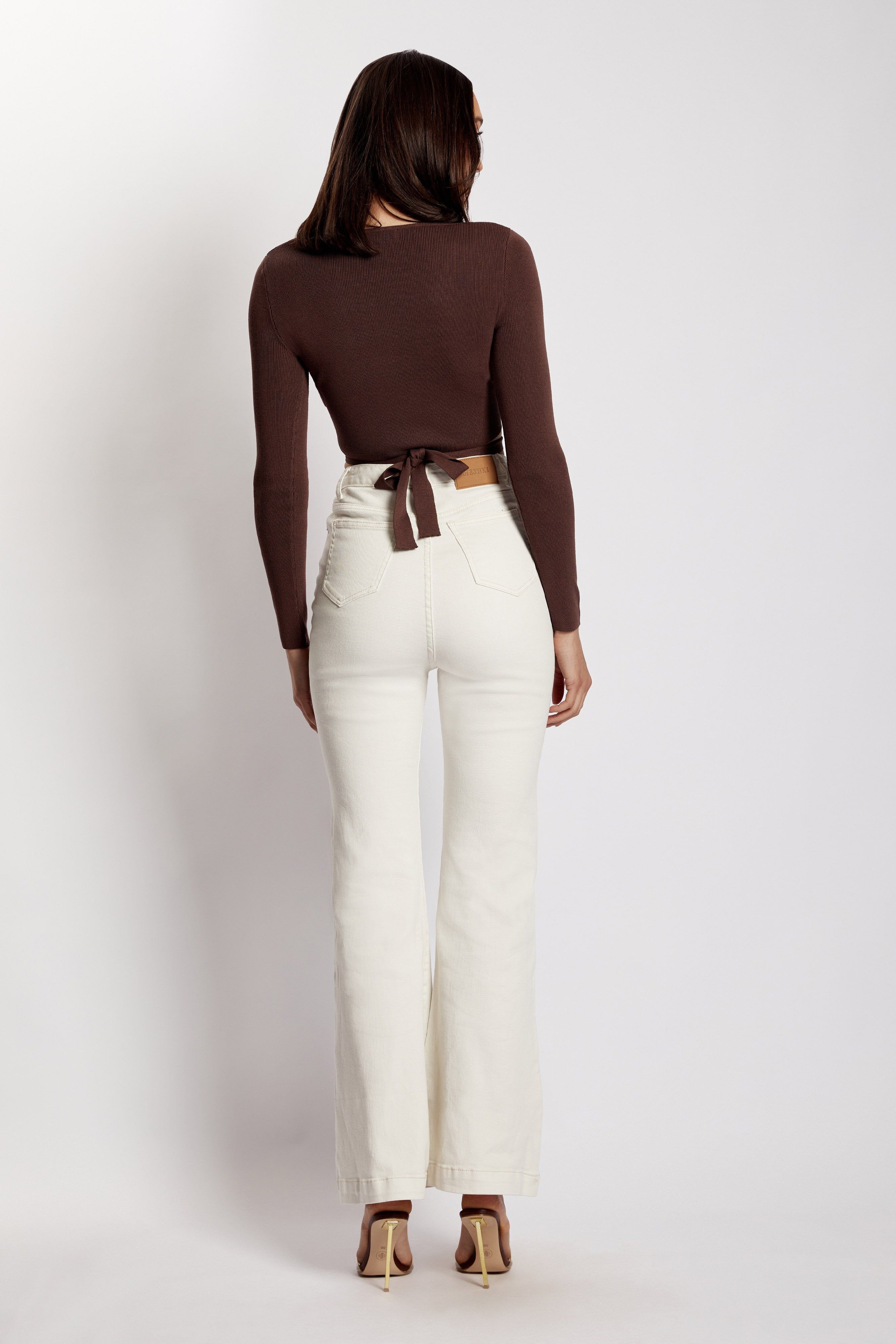Arzu Wrap Long Sleeve Crop - Chocolate sold by Meshki product image thumbnail 3