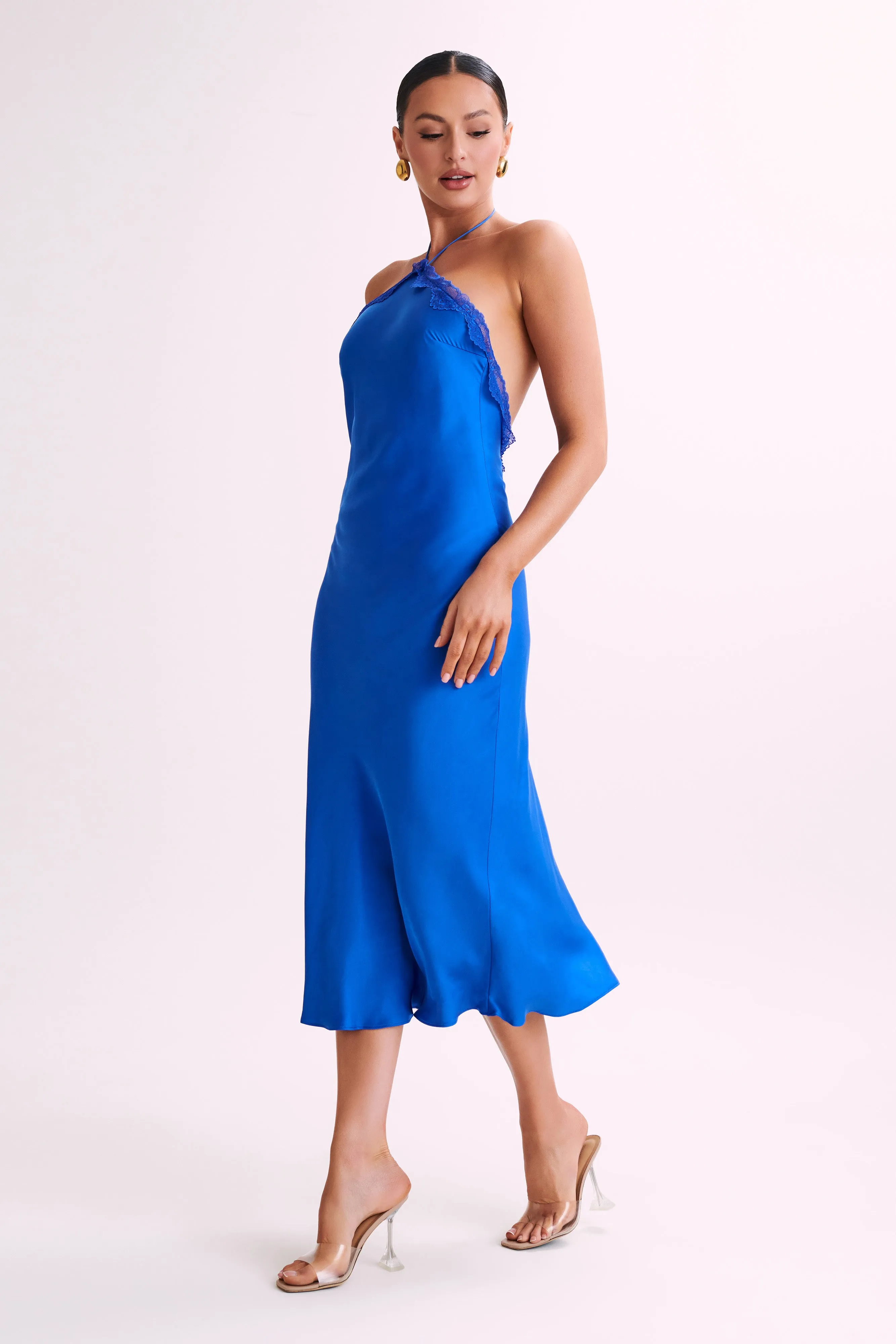 Kaya Satin Midi Dress With Lace - Periwinkle sold by Meshki product image thumbnail 4