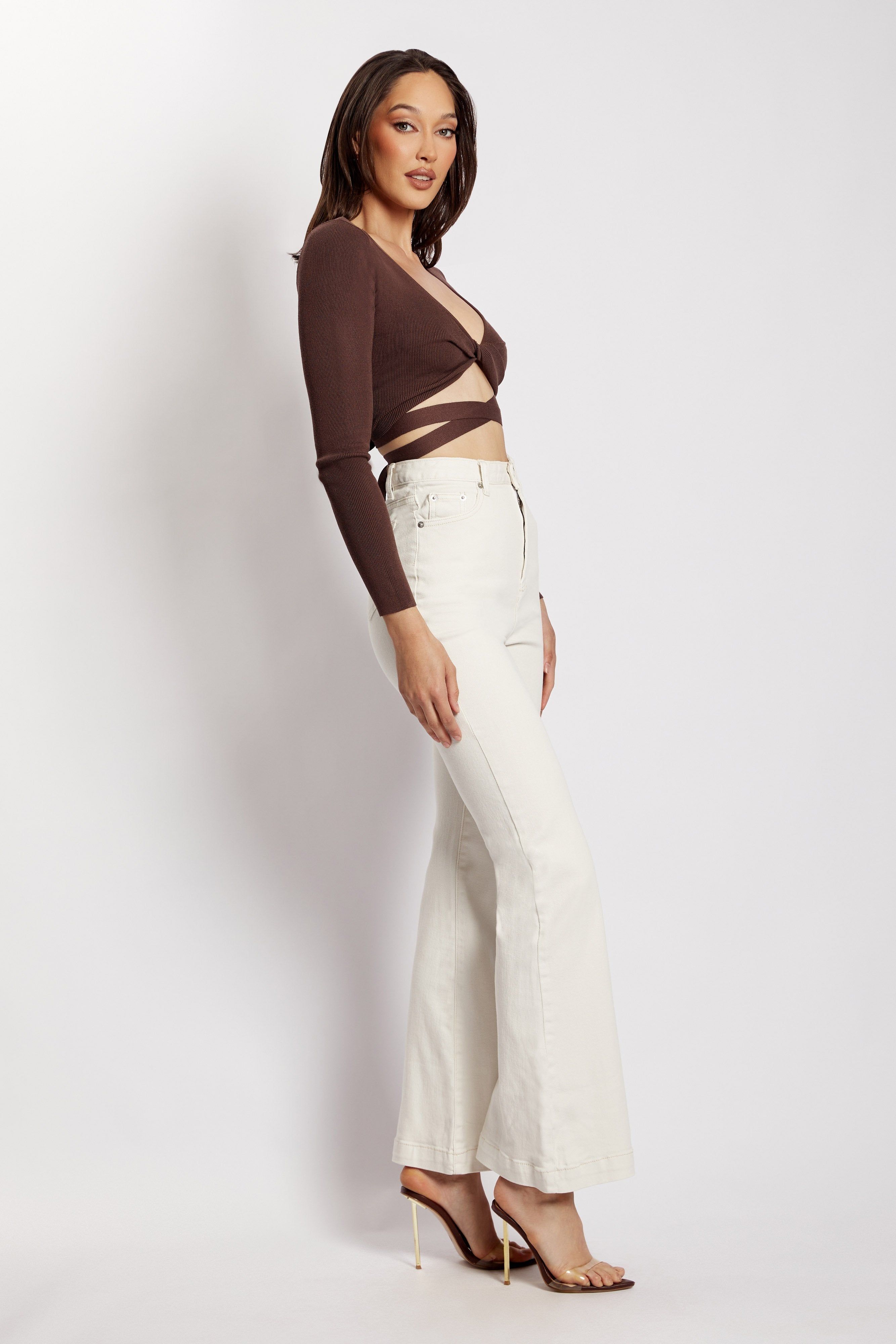 Arzu Wrap Long Sleeve Crop - Chocolate sold by Meshki product image thumbnail 11