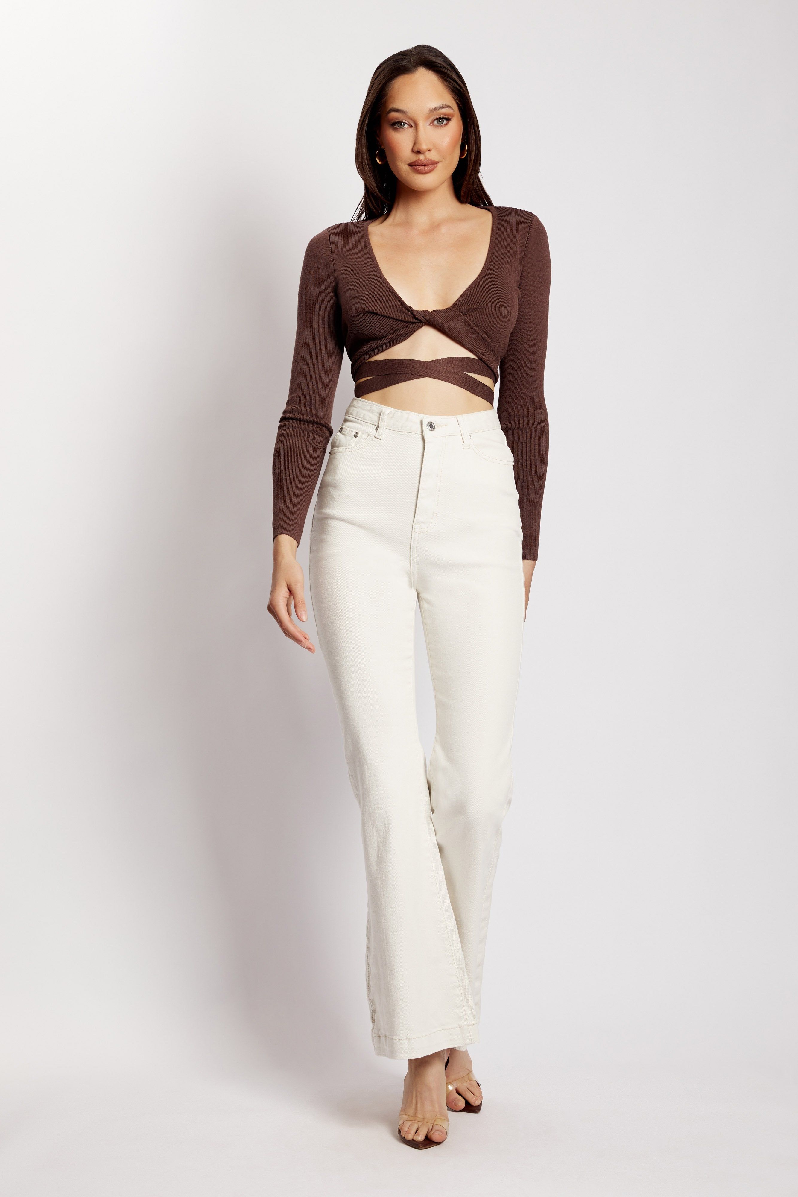 Arzu Wrap Long Sleeve Crop - Chocolate sold by Meshki product image thumbnail 8