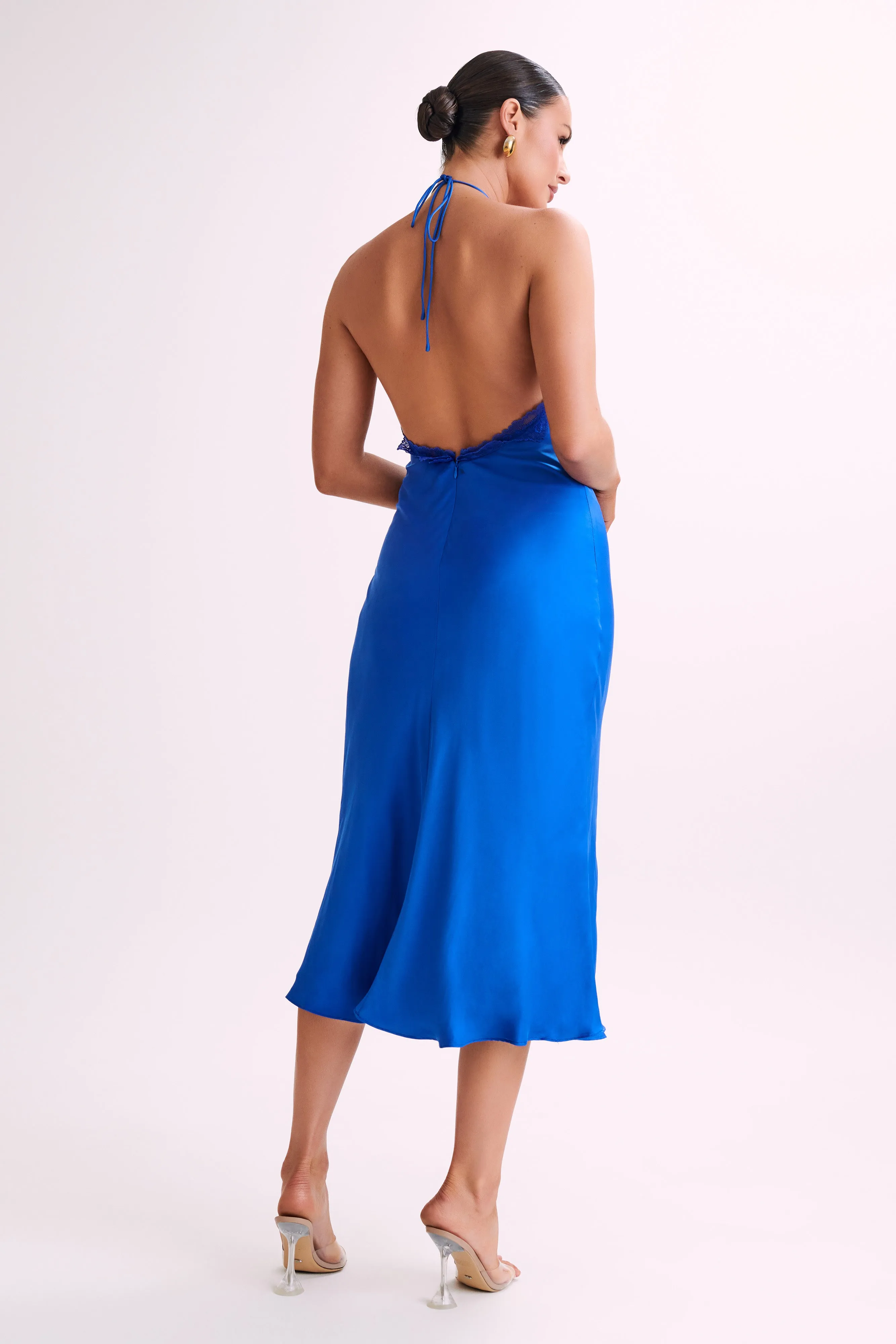 Kaya Satin Midi Dress With Lace - Periwinkle sold by Meshki product image thumbnail 3